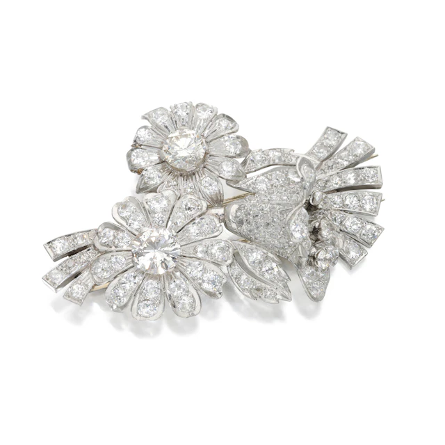Vintage Platinum and Diamond Floral Brooch