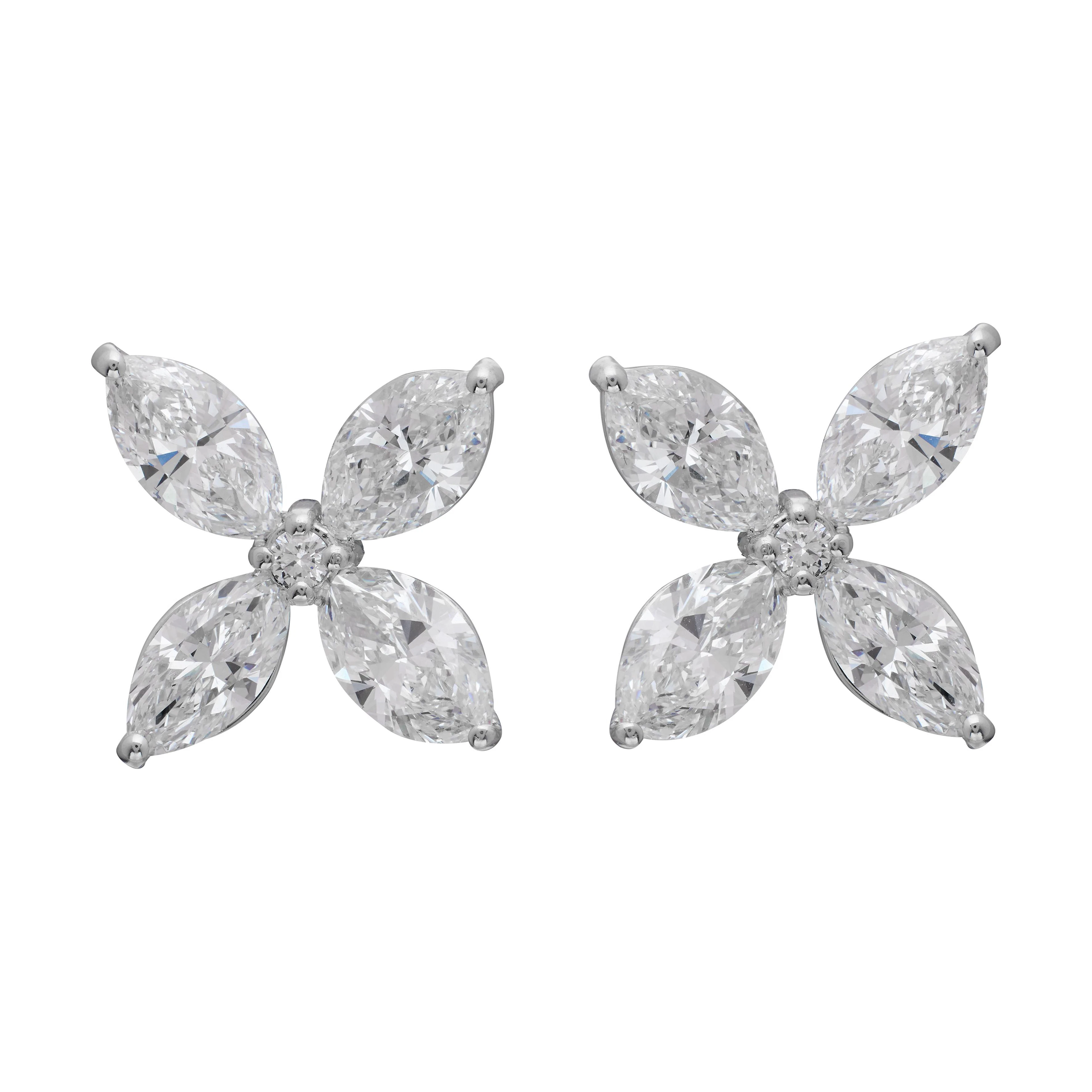 Platinum and 6.91ctw Diamond Floral Stud Earrings