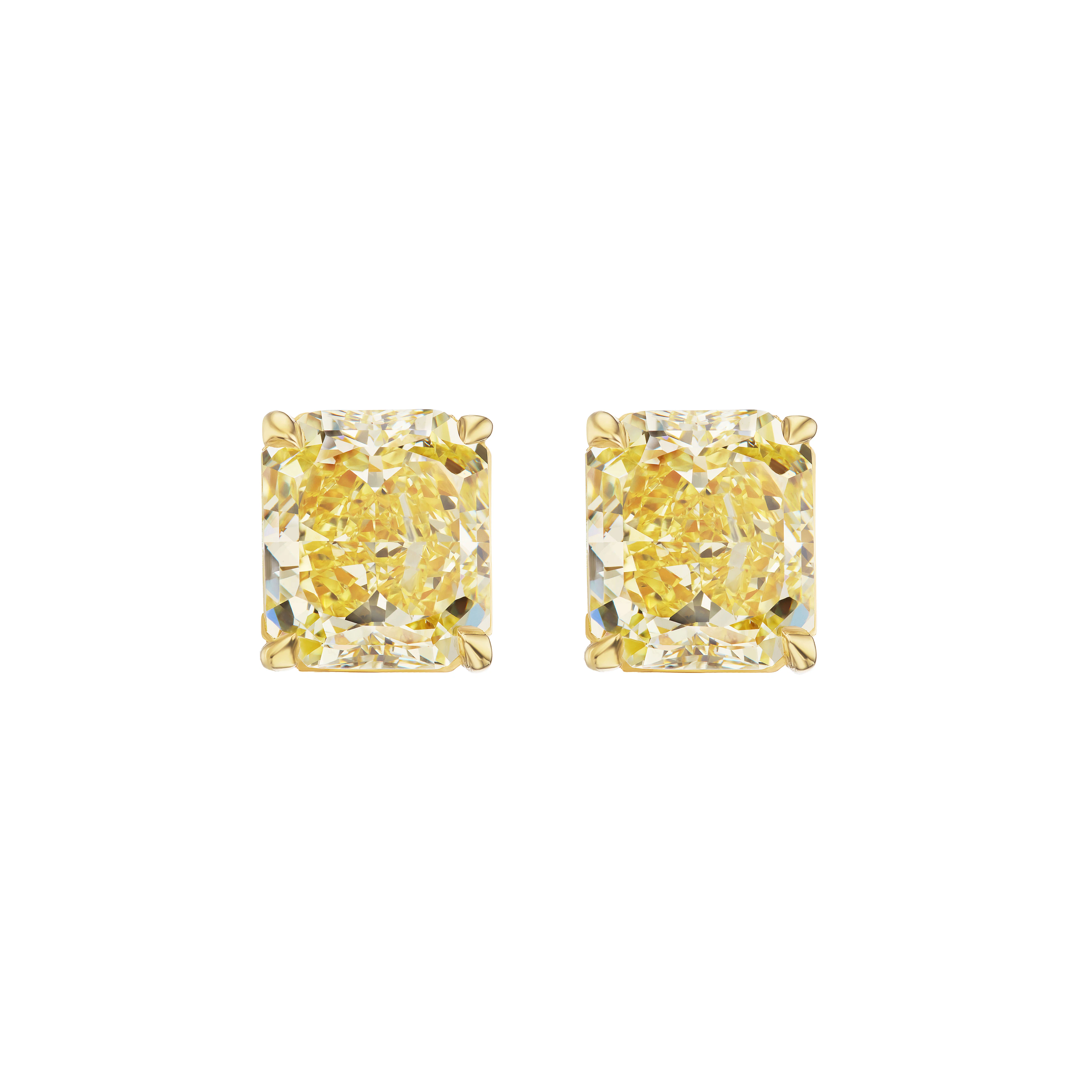 Gold and 6.45ctw Radiant Cut Fancy Yellow Diamond Stud Earrings