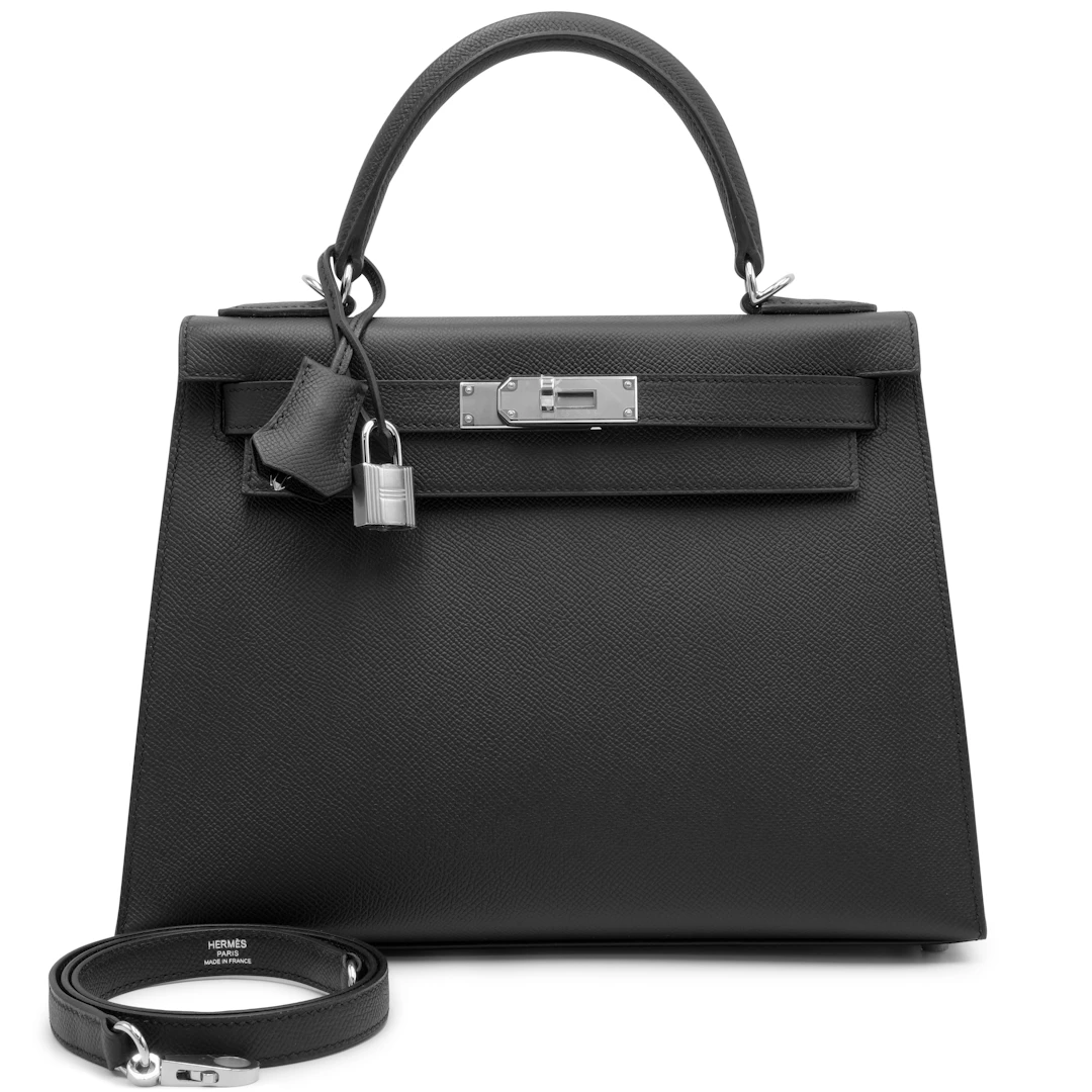 Black Epsom Sellier Kelly 28 Palladium Hardware