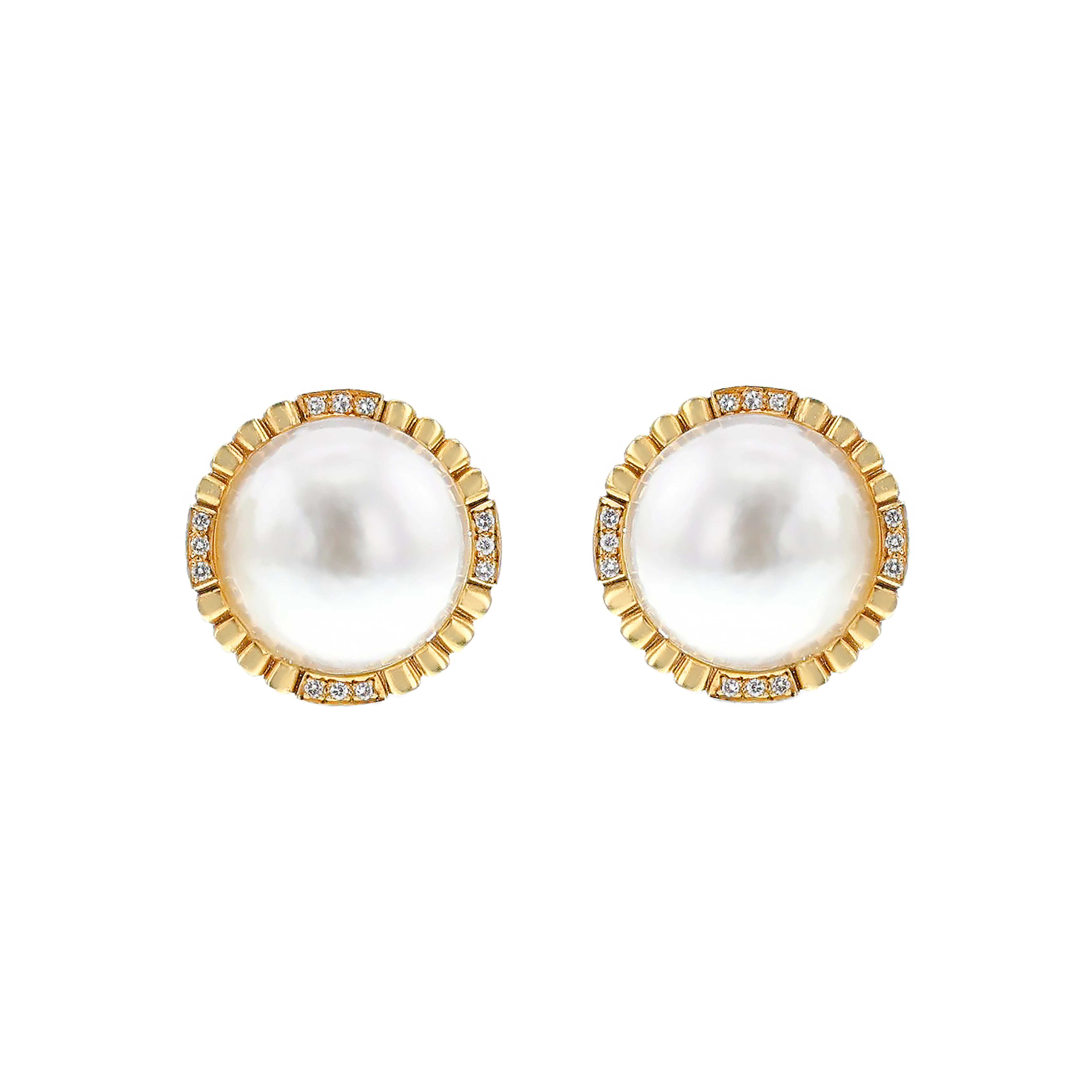 Gold and Mabé Pearl and Diamond Earclips
