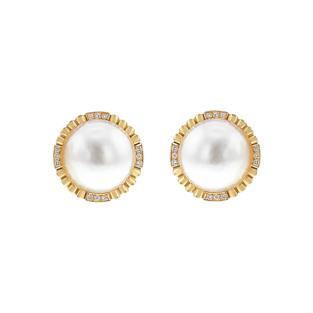 Gold and Mabé Pearl and Diamond Earclips