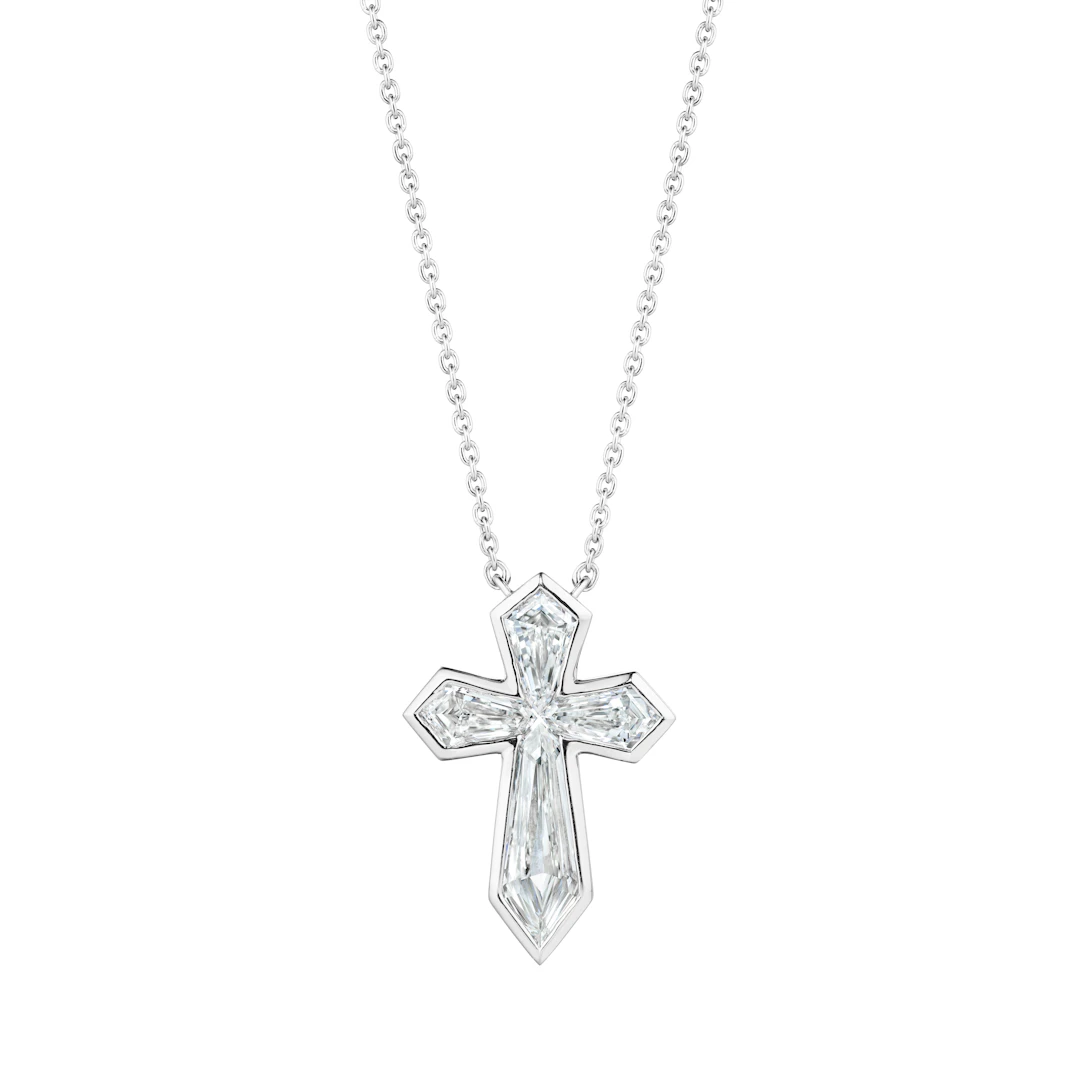Platinum and Diamond Cross Pendant Necklace