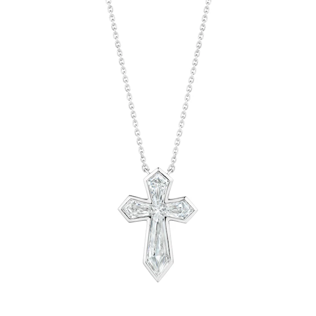Platinum and Diamond Cross Pendant Necklace