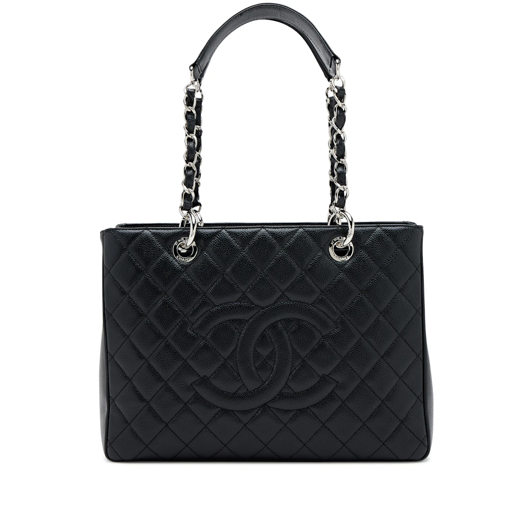 Black Quilted Caviar Timeless Grand Shopping Tote Silver Hardware, 2013-2014