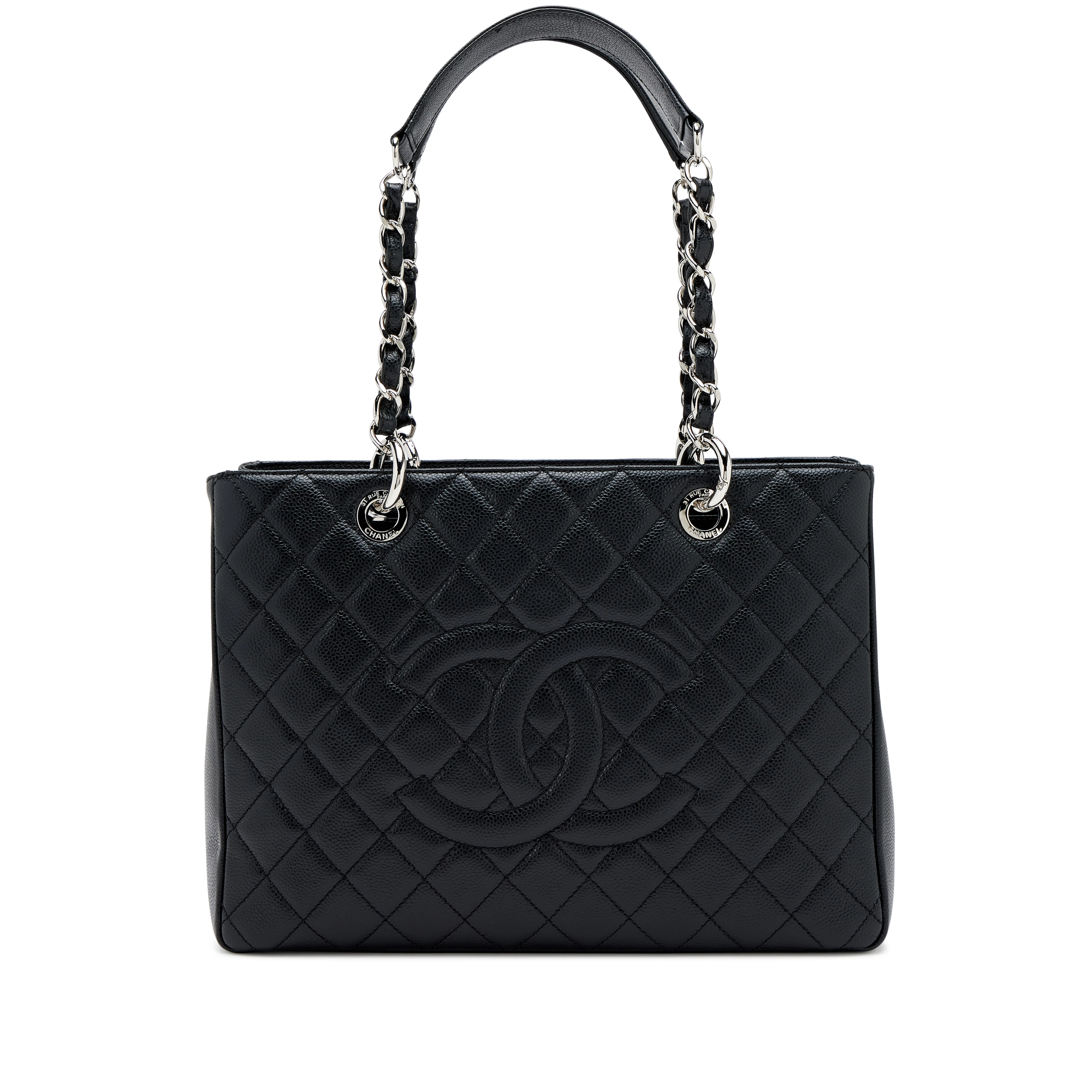 Black Quilted Caviar Timeless Grand Shopping Tote Silver Hardware, 2013-2014