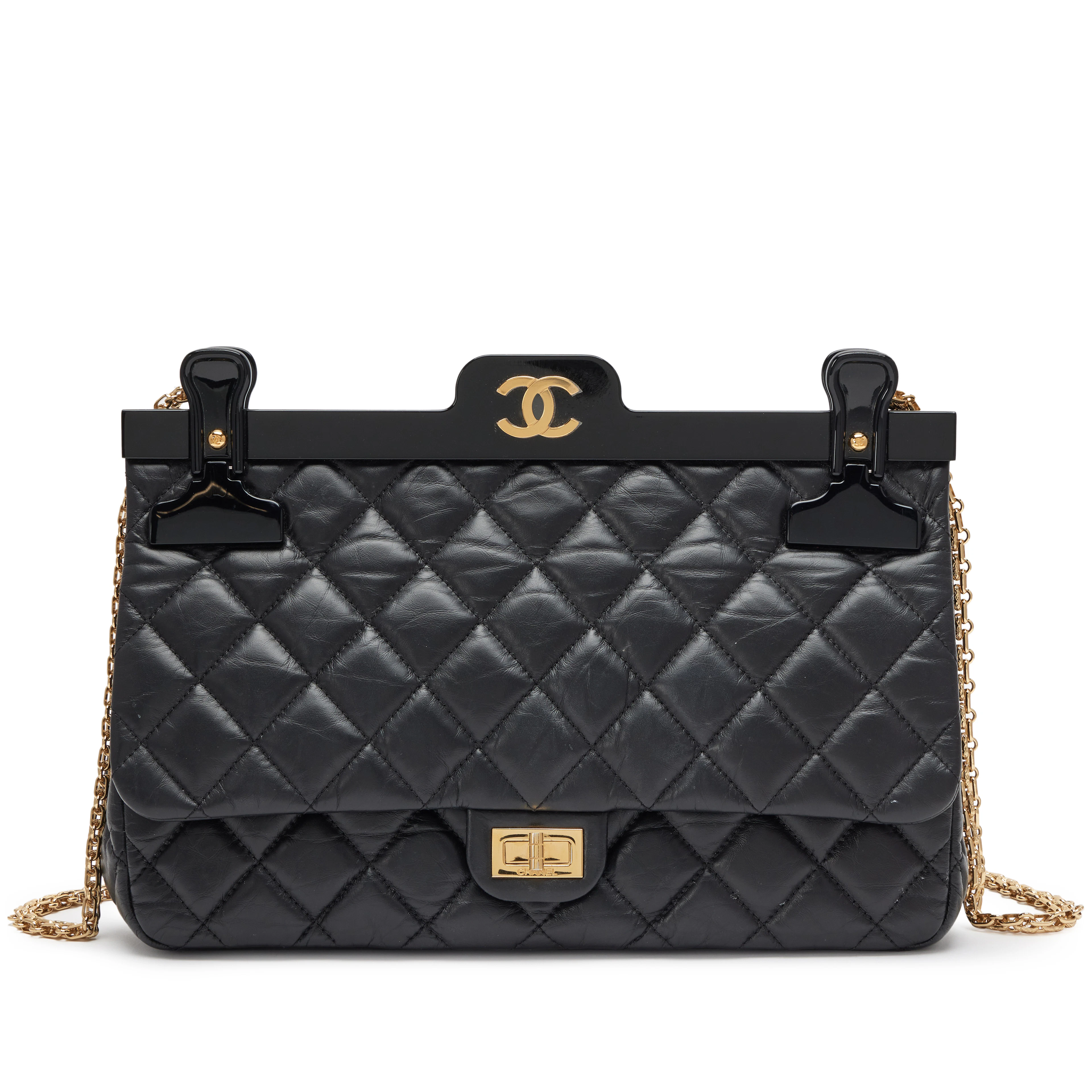 Black Quilted Aged Calfskin 2.55 Reissue 226 Hanger Flap Bag Gold