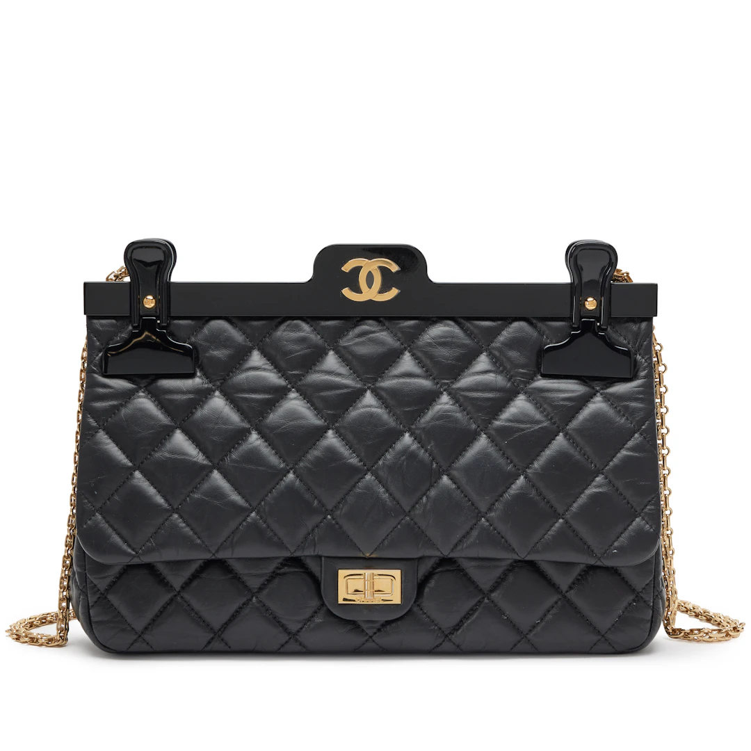 Black Quilted Aged Calfskin 2.55 Reissue 226 Hanger Flap Bag Gold