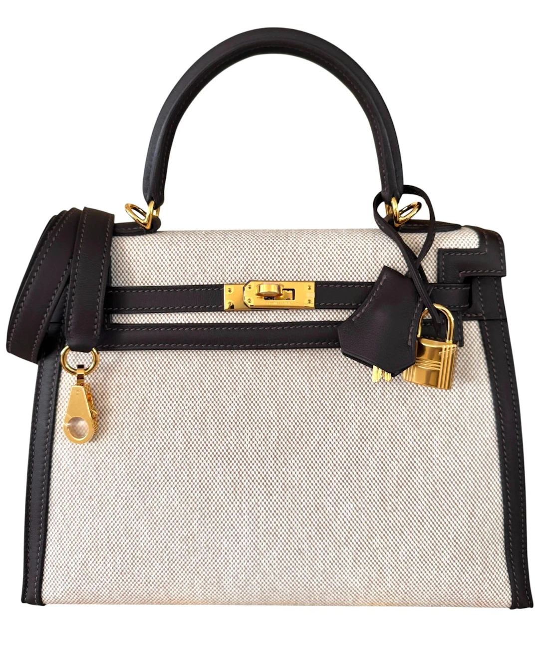 Bai Brun Swift and Ecru Beige Toile H Sellier Kelly 25 Gold Hardware, 2025