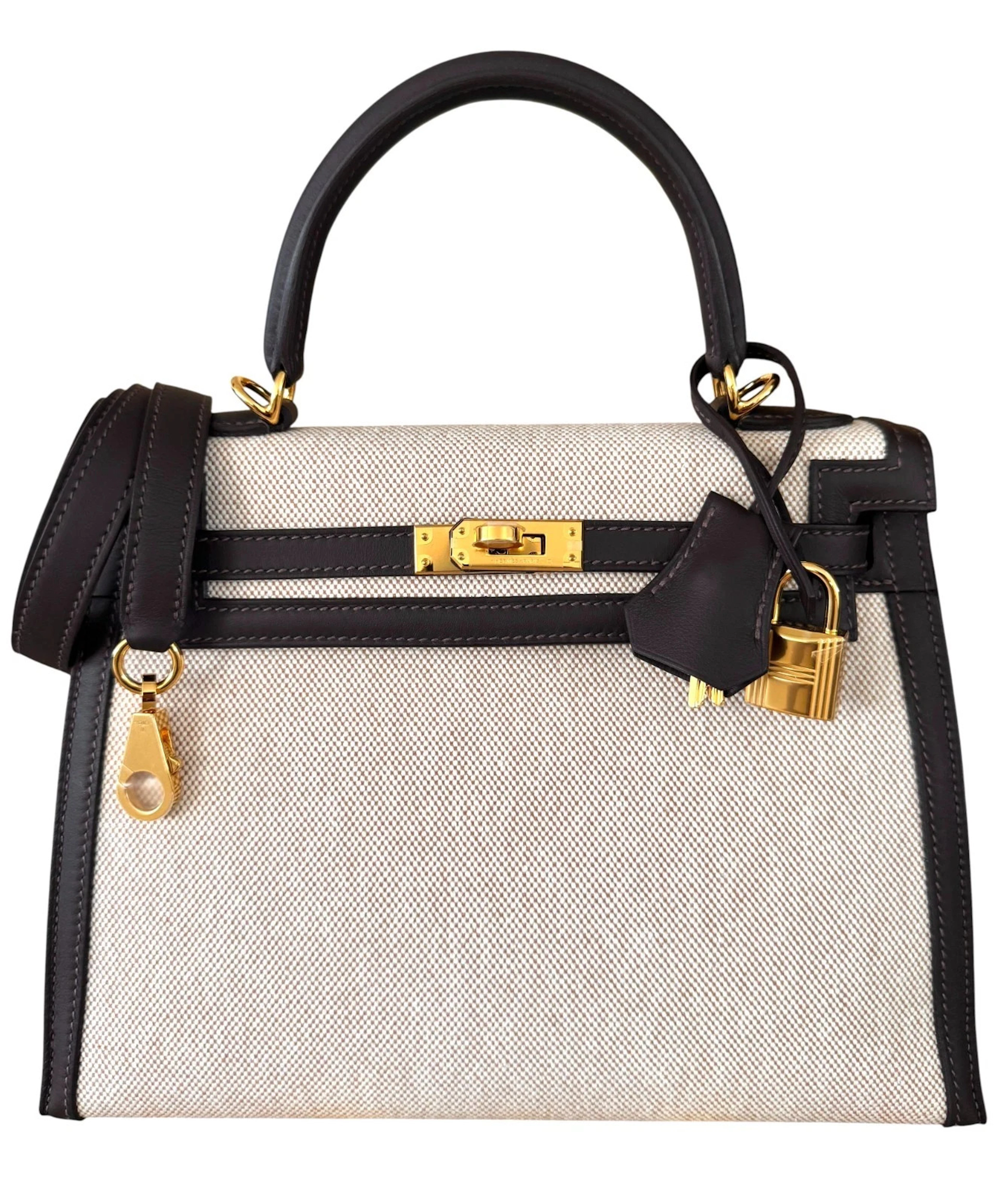 Bai Brun Swift and Ecru Beige Toile H Sellier Kelly 25 Gold Hardware, 2025