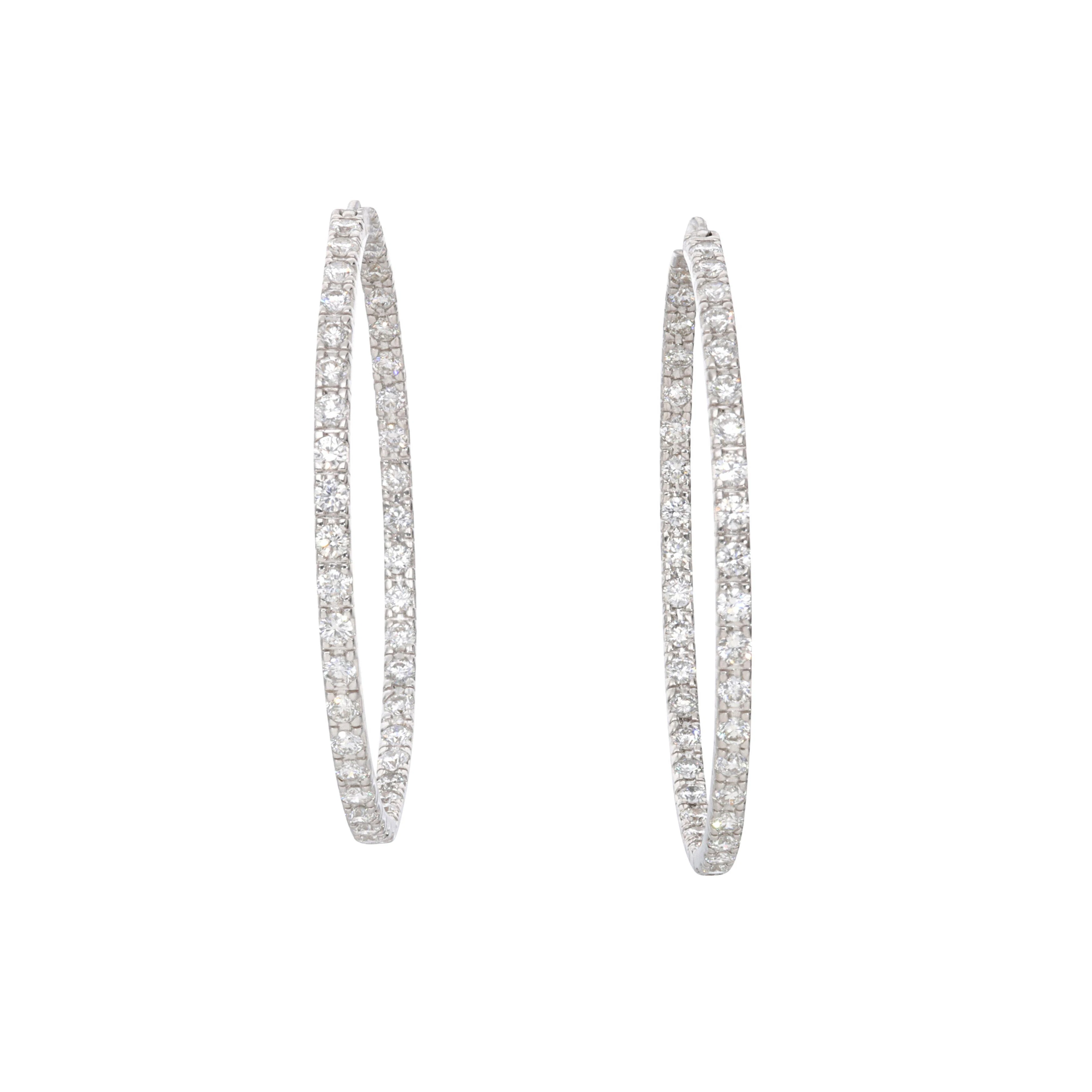 White Gold and 4.05ct Diamond Hoop Earrings