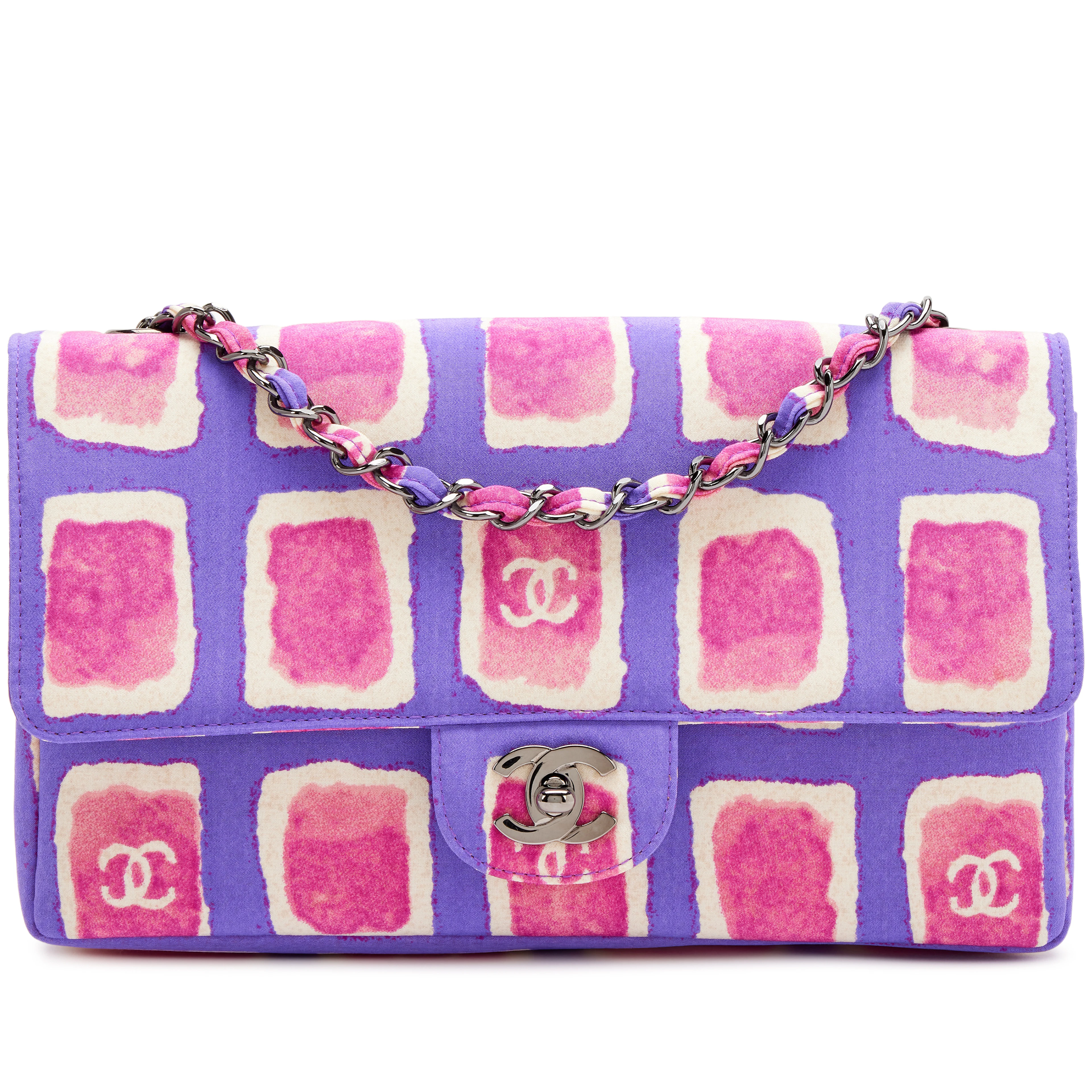 Vintage Multicolor Watercolor Medium Single Flap Bag Silver Hardware, 2000-2002