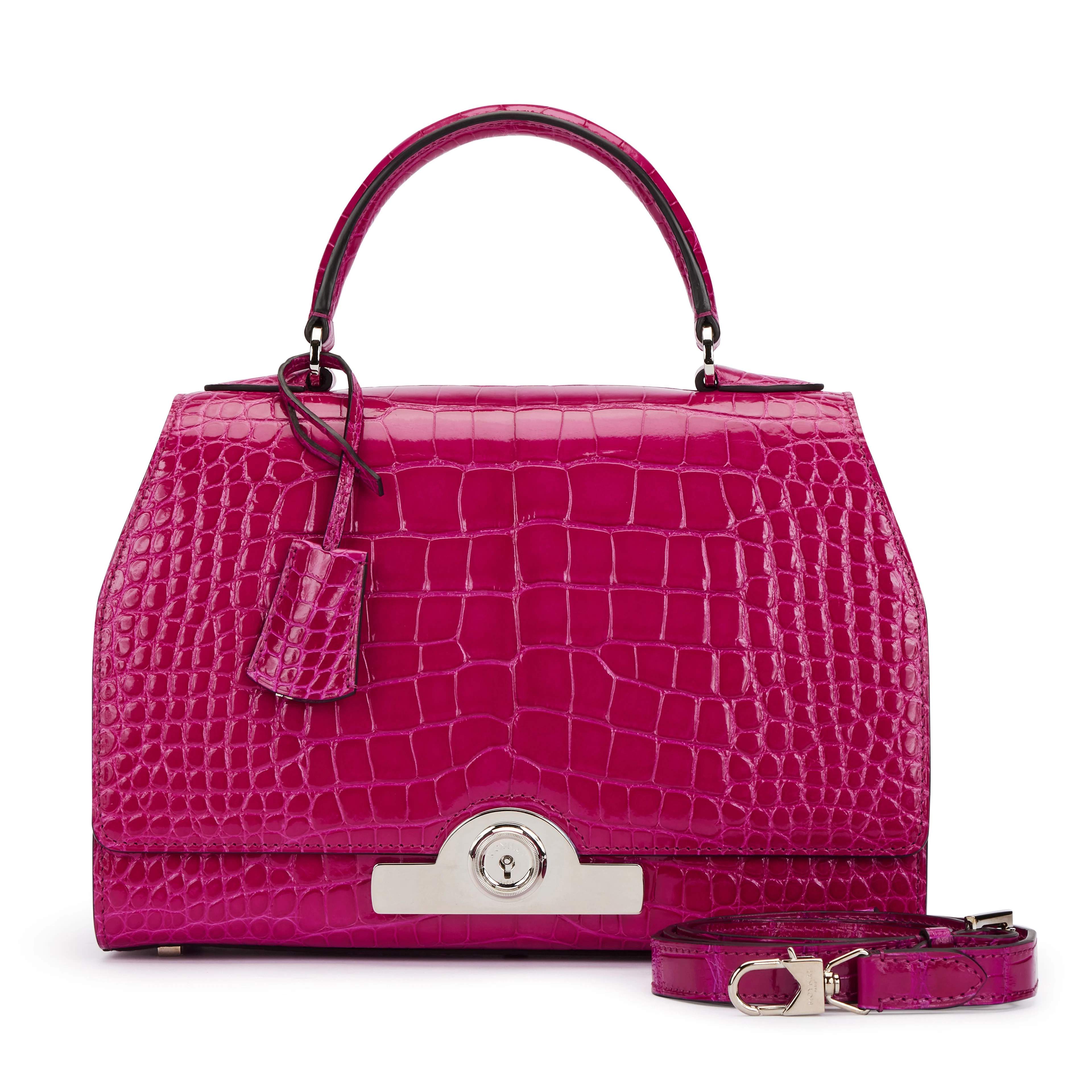 Fuchsia Shiny Alligator Calfksin Réjane PM Silver Hardware, 2020-2021