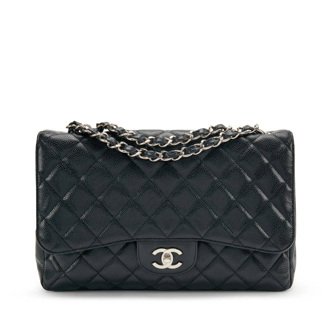 Black Quilted Caviar Large Flap Silver Hardware, 2008 to 2009