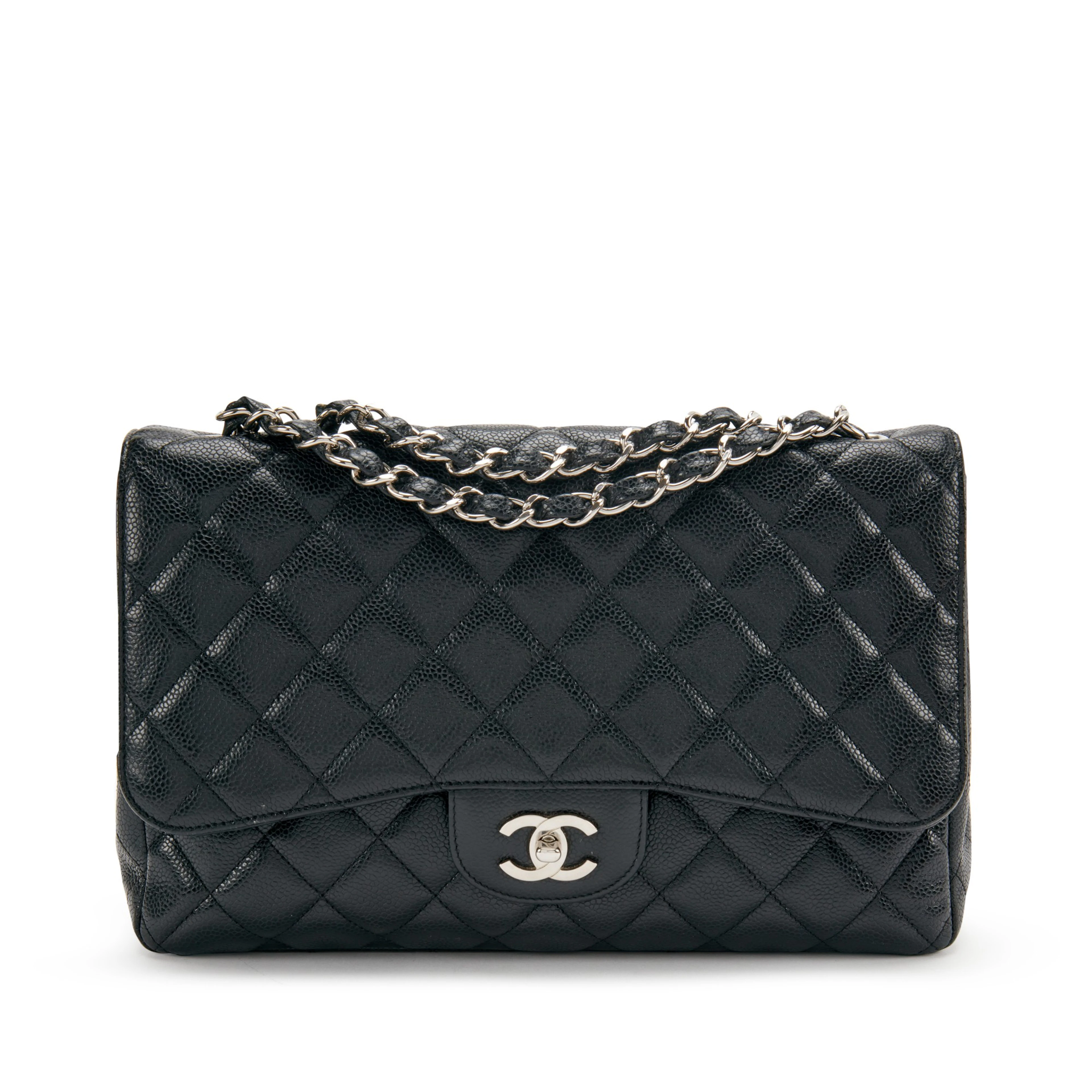 Black Quilted Caviar Large Flap Silver Hardware, 2008 to 2009