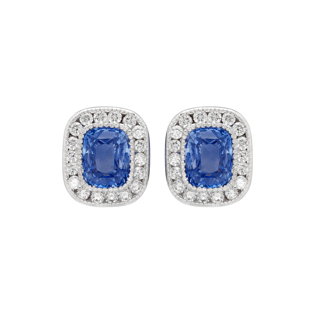White Gold, 8.39ct Ceylon Sapphire and Diamond Stud Earrings