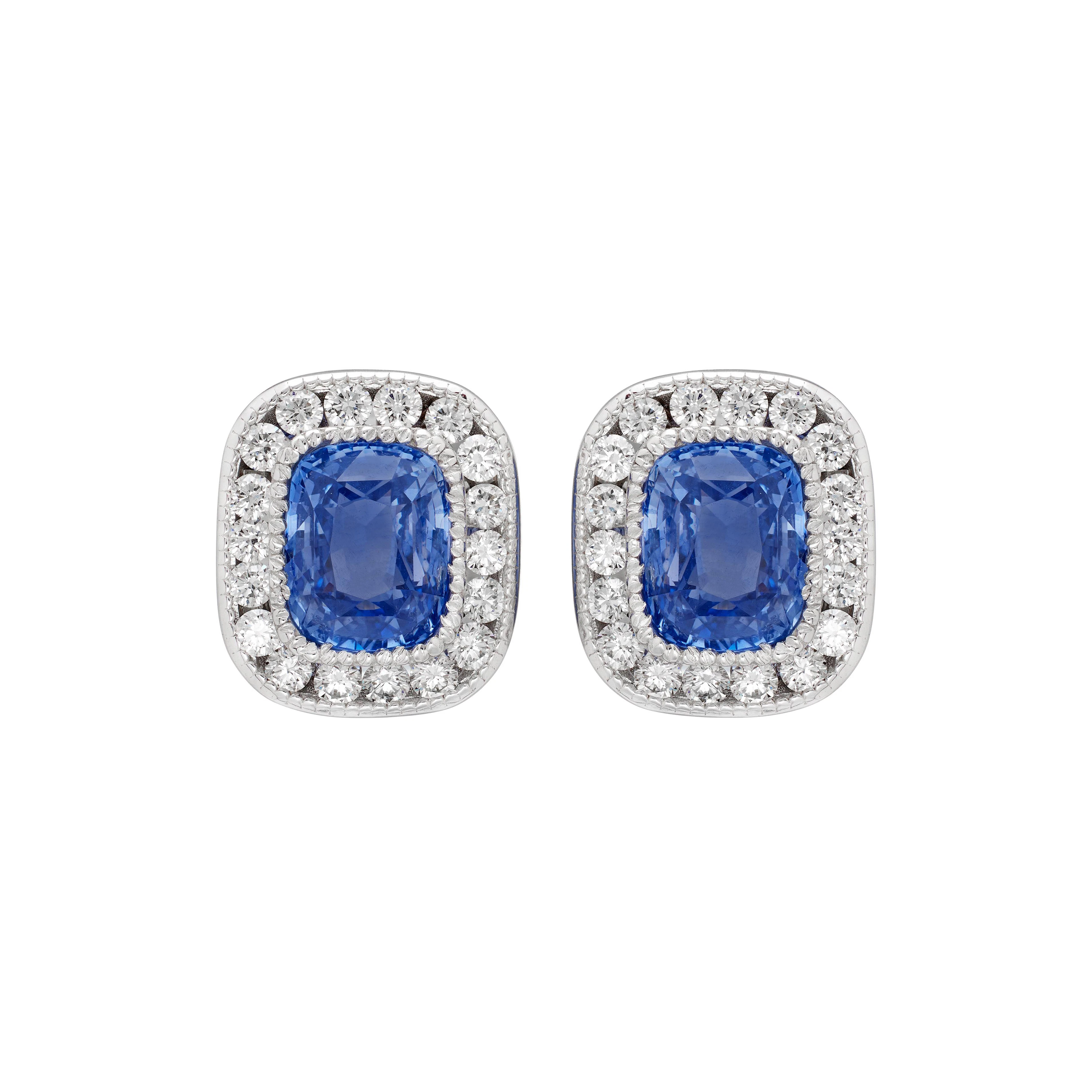 White Gold, 8.39ct Ceylon Sapphire and Diamond Stud Earrings