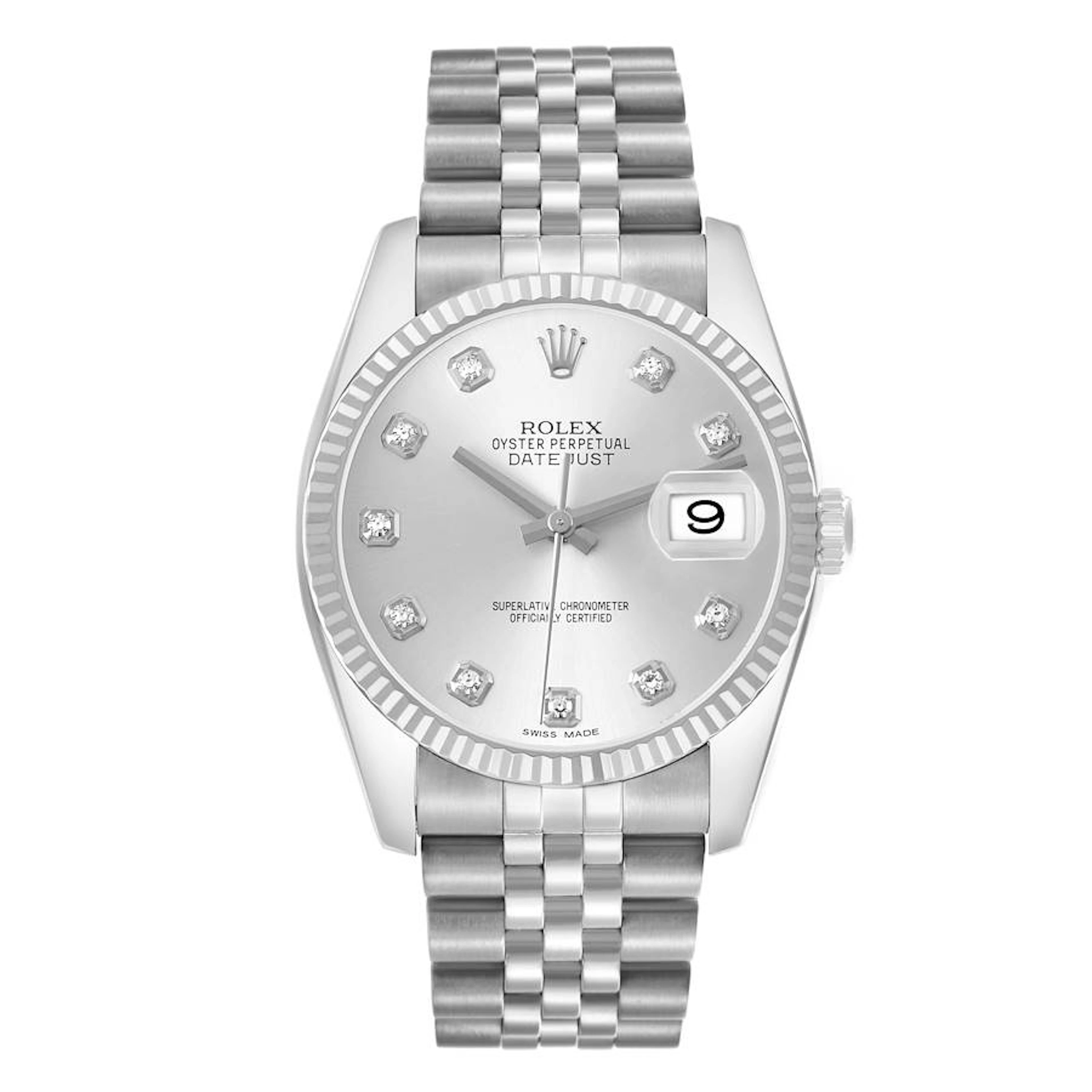 Datejust (Reference 116234). A 36mm white gold stainless steel diamond-set