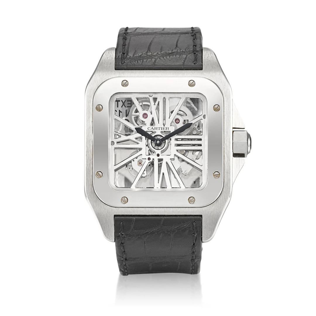 Santos Skeleton 100 (Reference W2020018). A 54.5mm palladium skeletonised