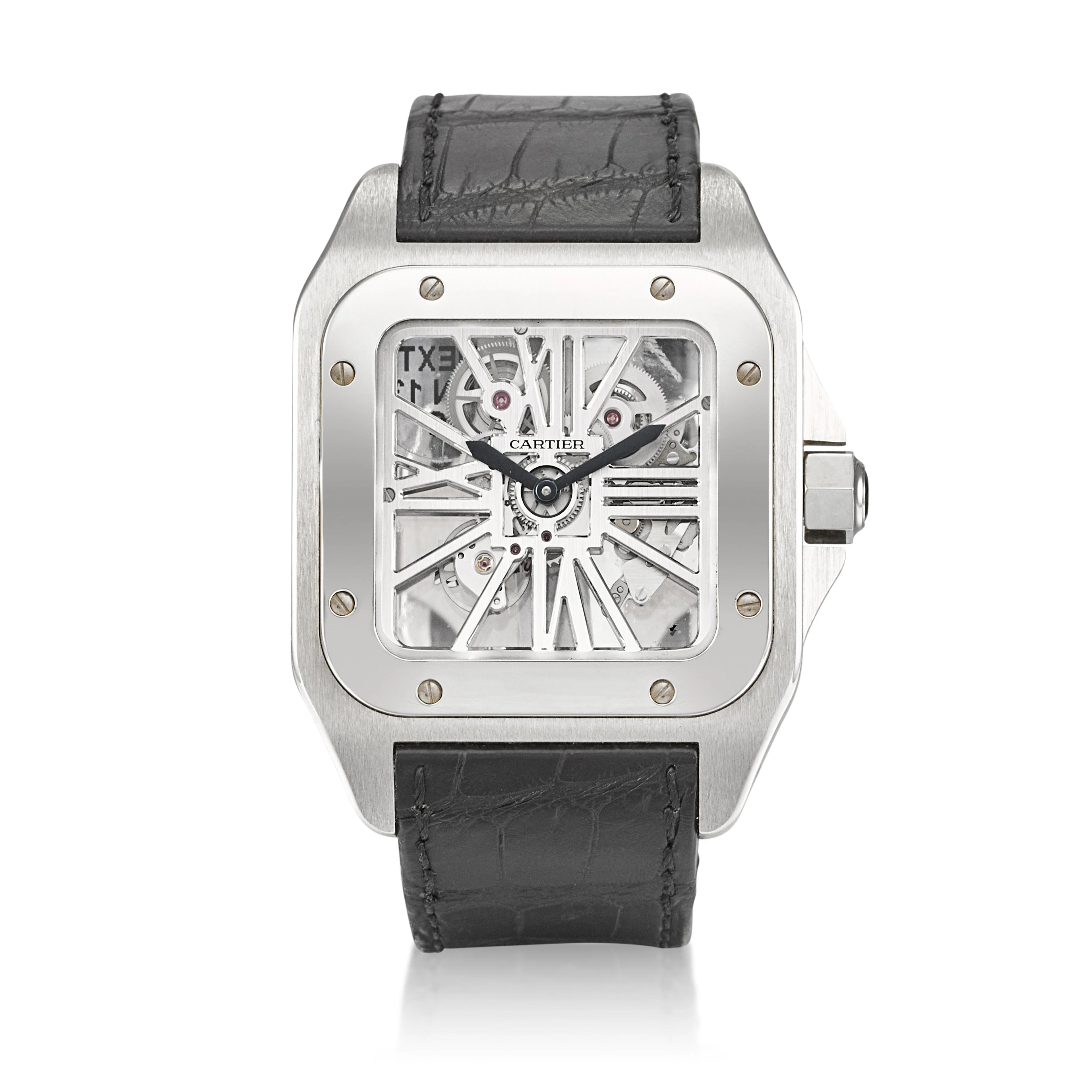 Santos Skeleton 100 (Reference W2020018). A 54.5mm palladium skeletonised