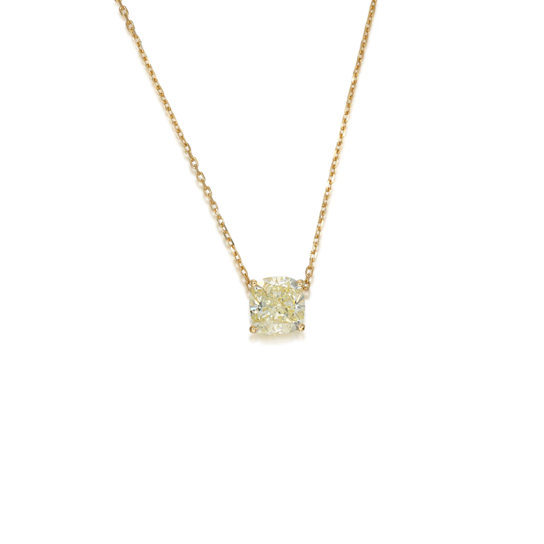 Gold and 2.00ct Cushion Cut Fancy Yellow Diamond Pendant Necklace