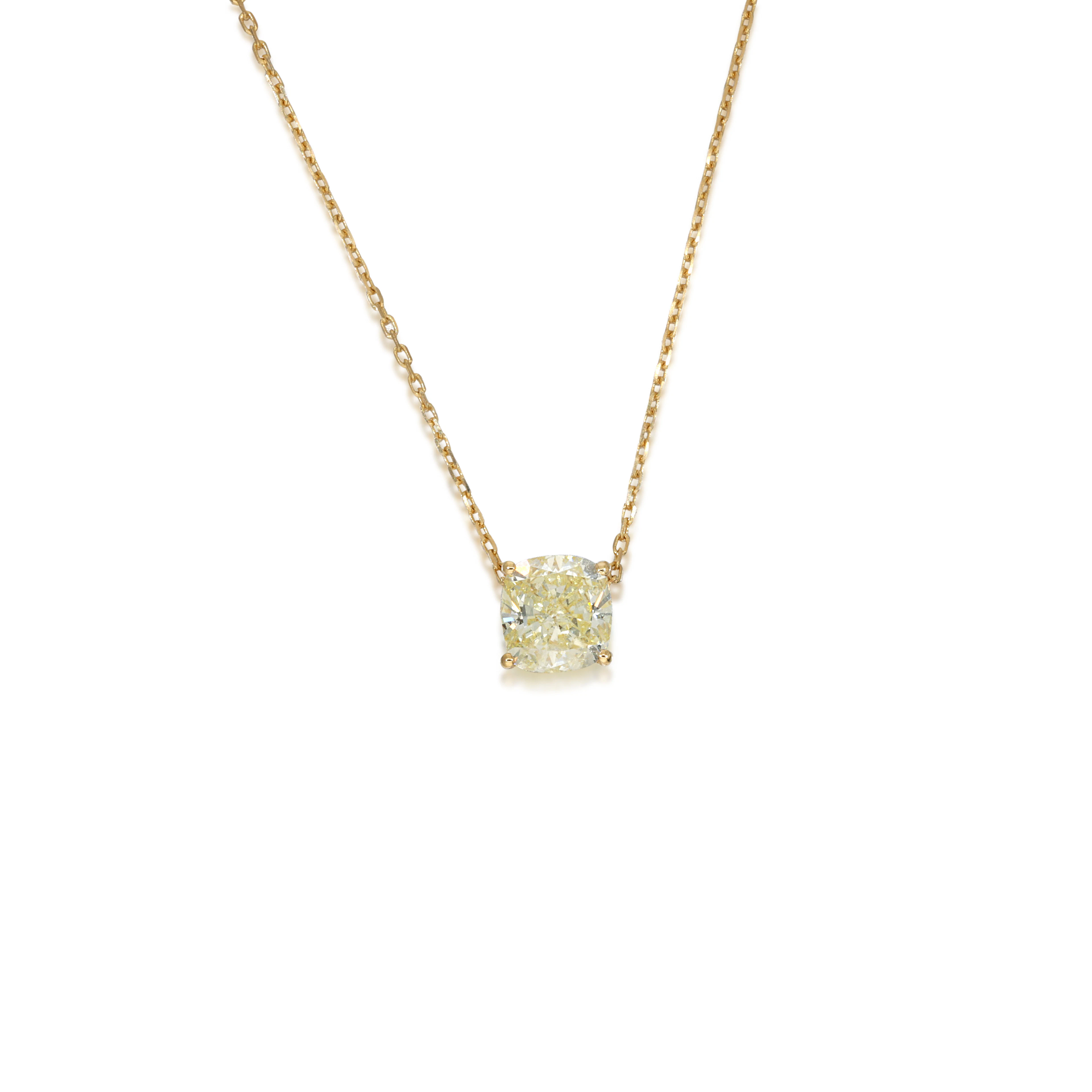 Gold and 2.00ct Cushion Cut Fancy Yellow Diamond Pendant Necklace