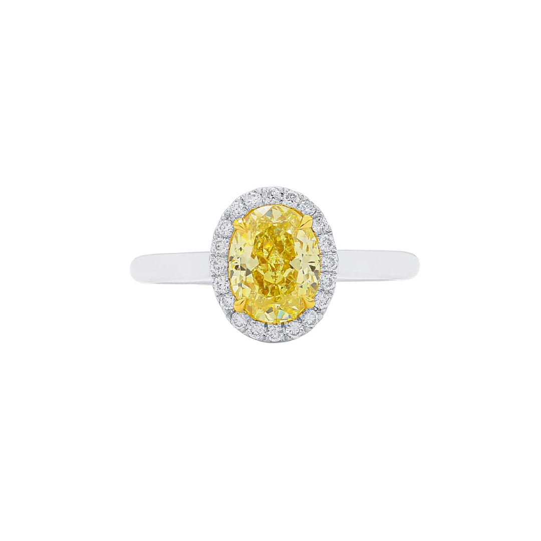 White Gold, 1.56ct Oval Cut Fancy Yellow Diamond and Diamond Engagement Ring