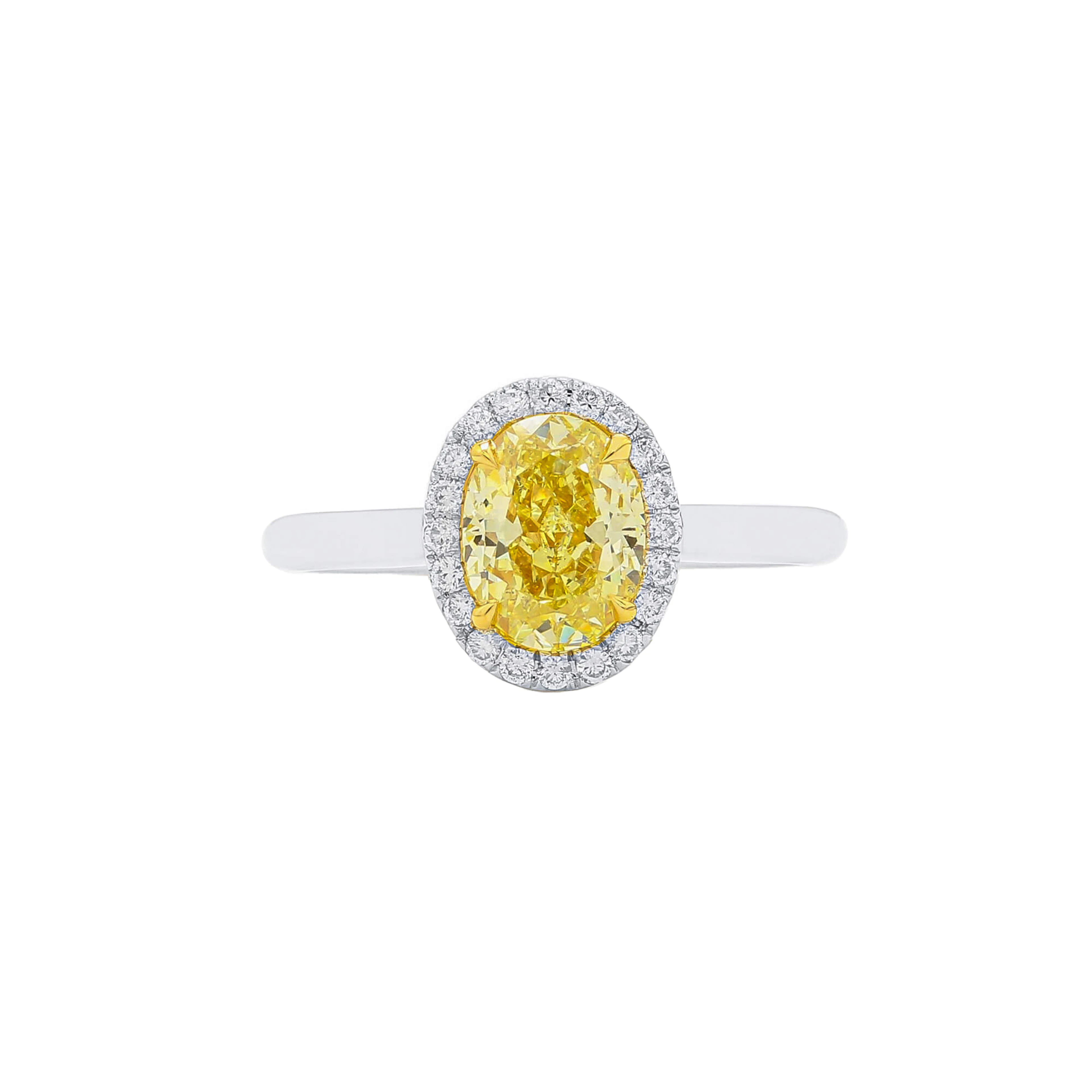 White Gold, 1.56ct Oval Cut Fancy Yellow Diamond and Diamond Engagement Ring