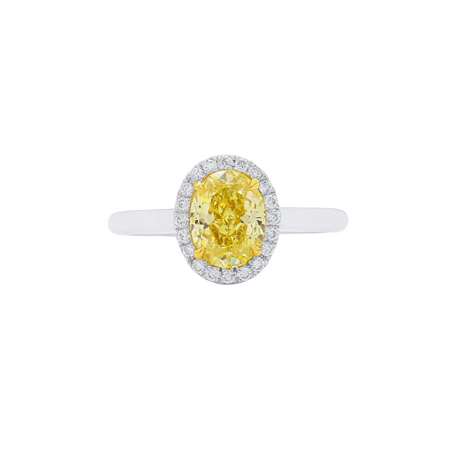 White Gold, 1.56ct Oval Cut Fancy Yellow Diamond and Diamond Engagement Ring