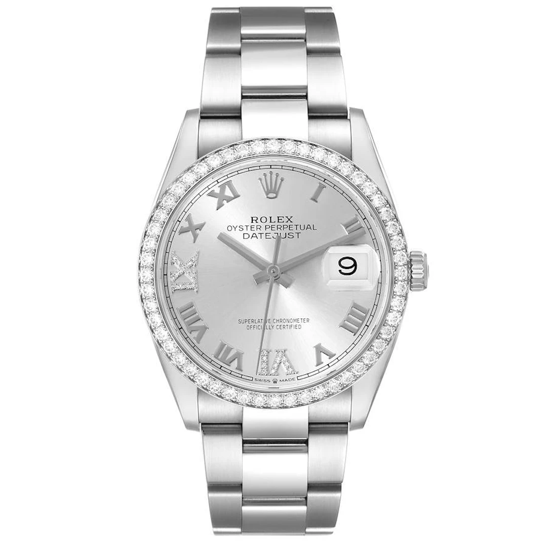 Datejust (Reference 126284). A 36mm stainless steel white gold diamond-set