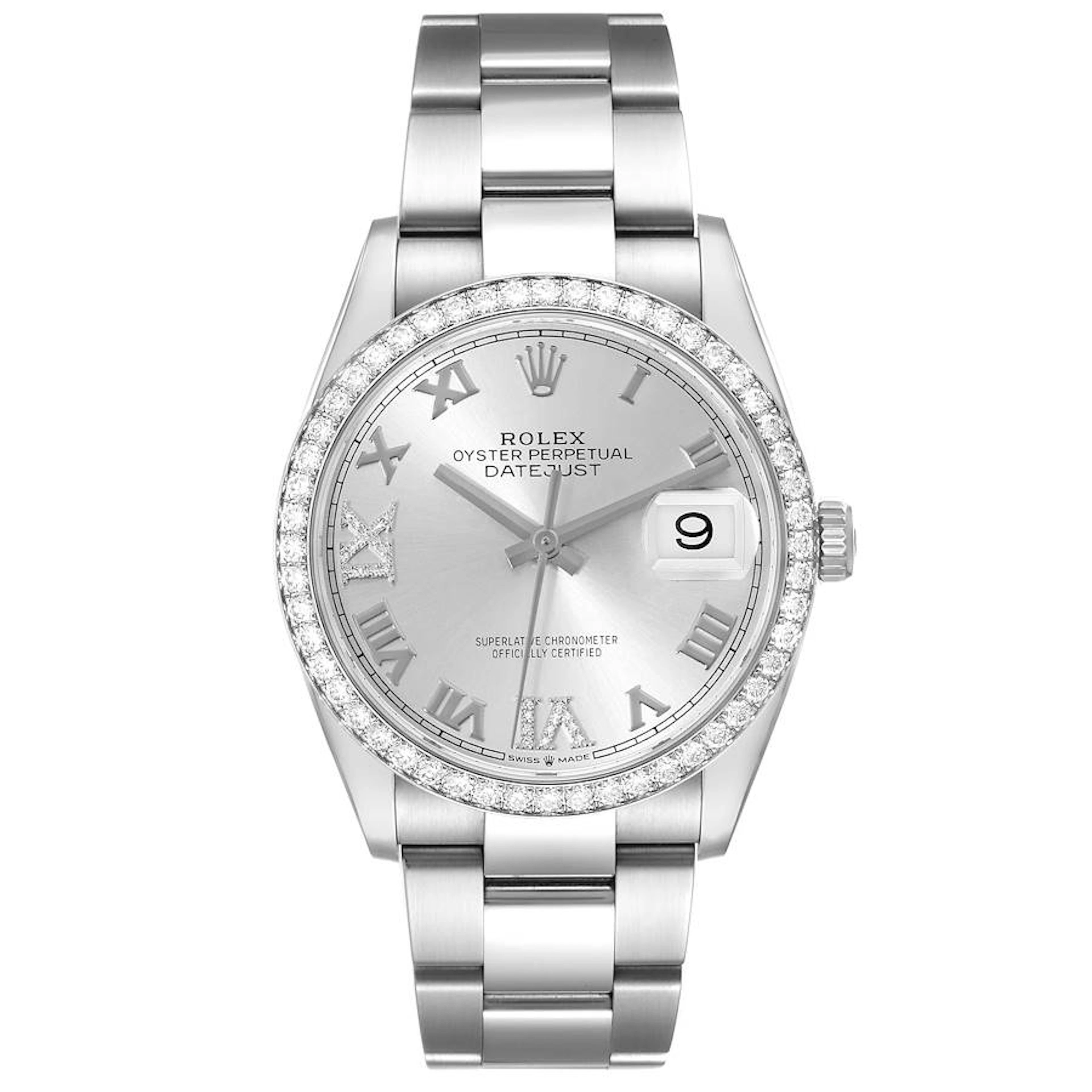 Datejust (Reference 126284). A 36mm stainless steel white gold diamond-set