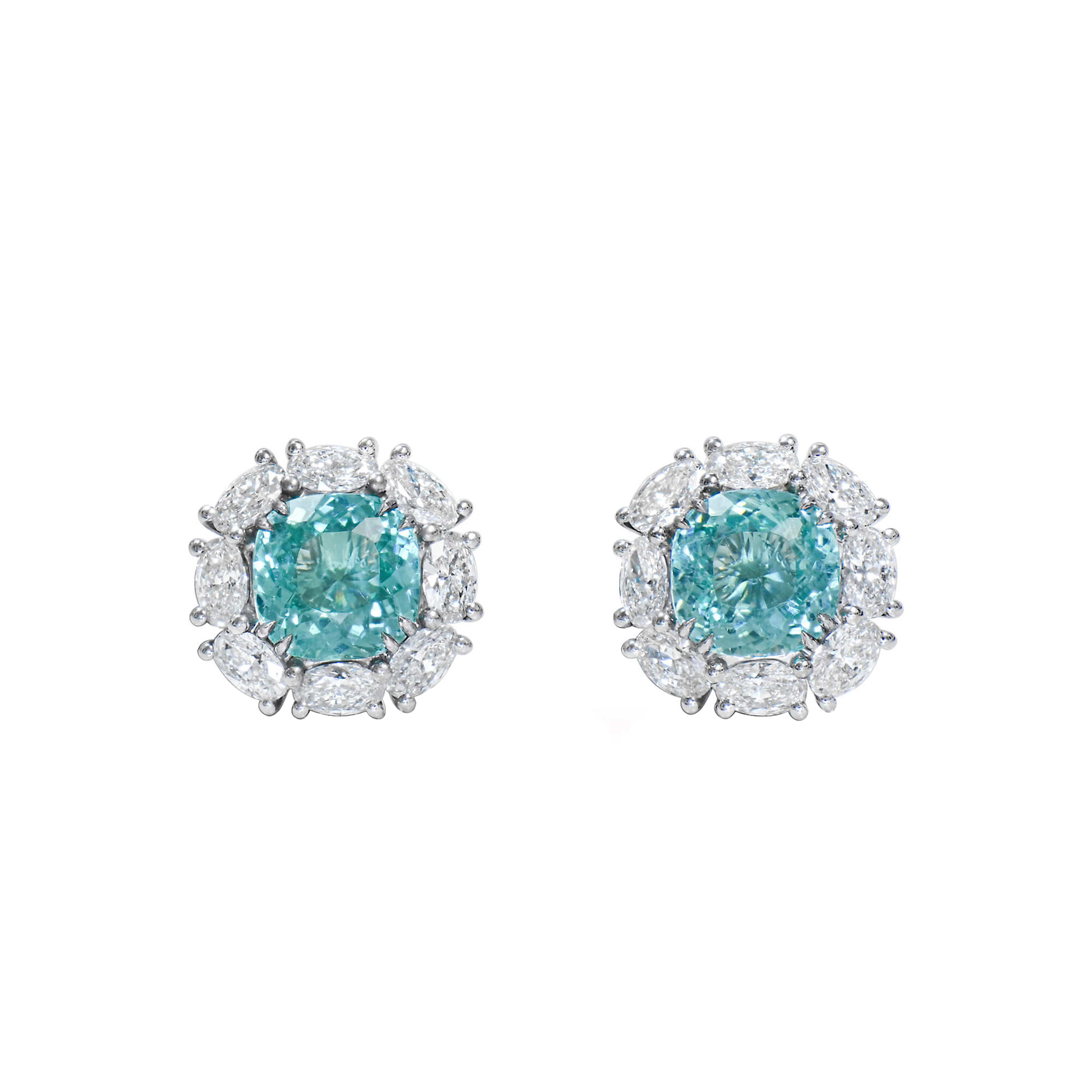 White Gold, 3.23ctw Paraíba-Type Tourmaline and Diamond Earclips