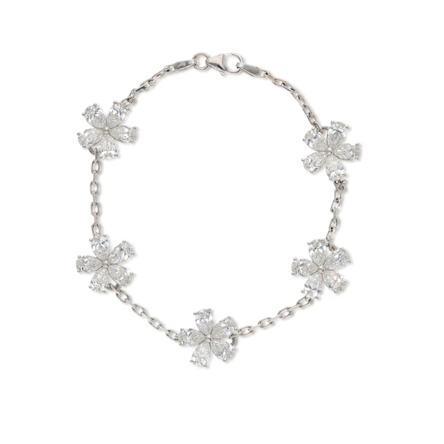 White Gold and Diamond Flower Station Bracelet