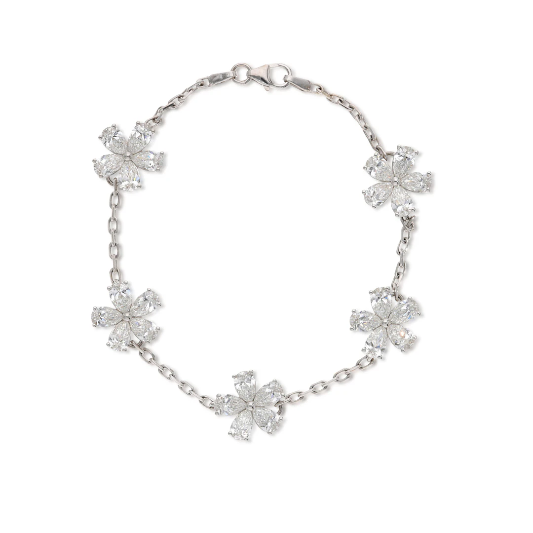 White Gold and Diamond Flower Station Bracelet