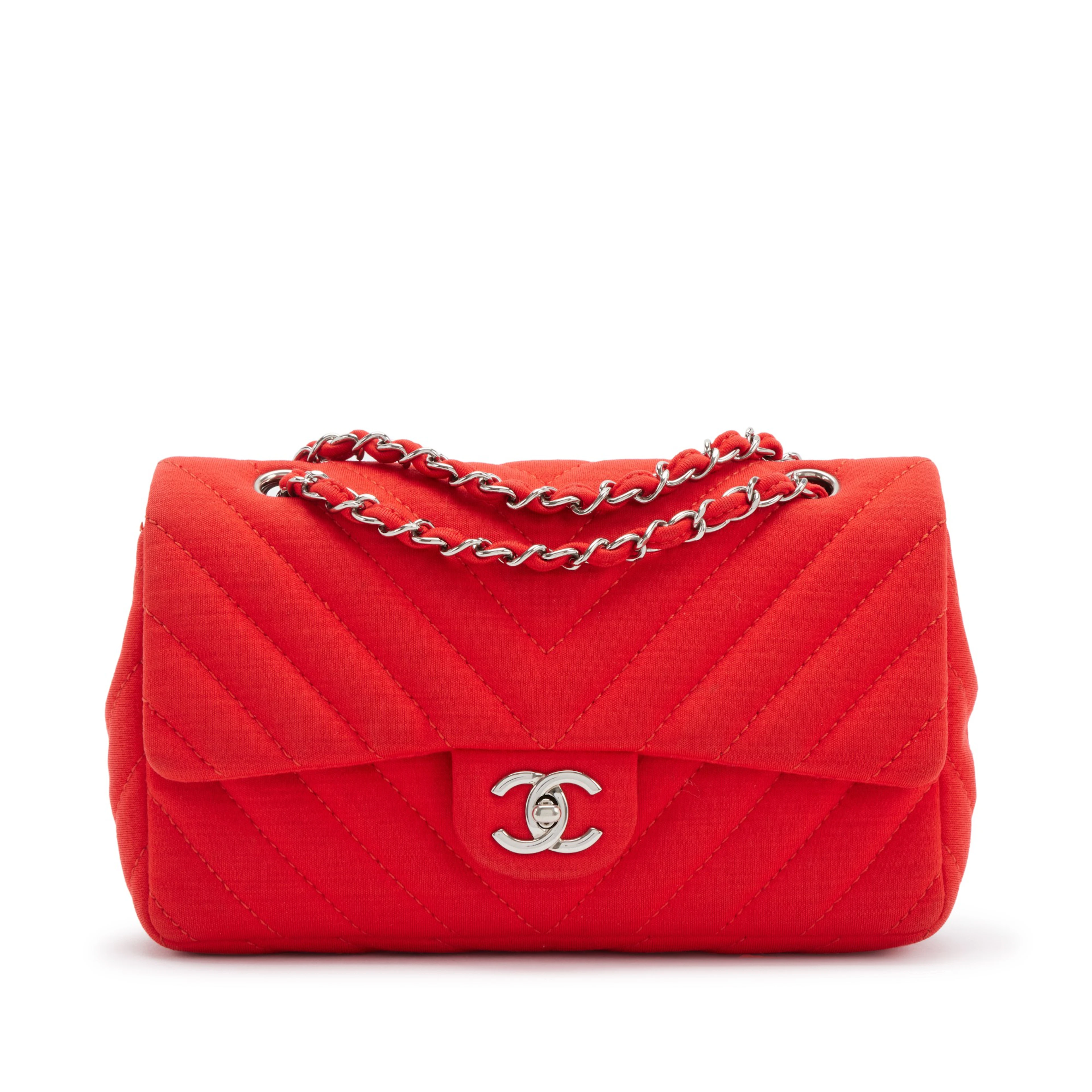 Red Chevron Quilted Jersey Single Flap Silver Hardware, 2009-2010