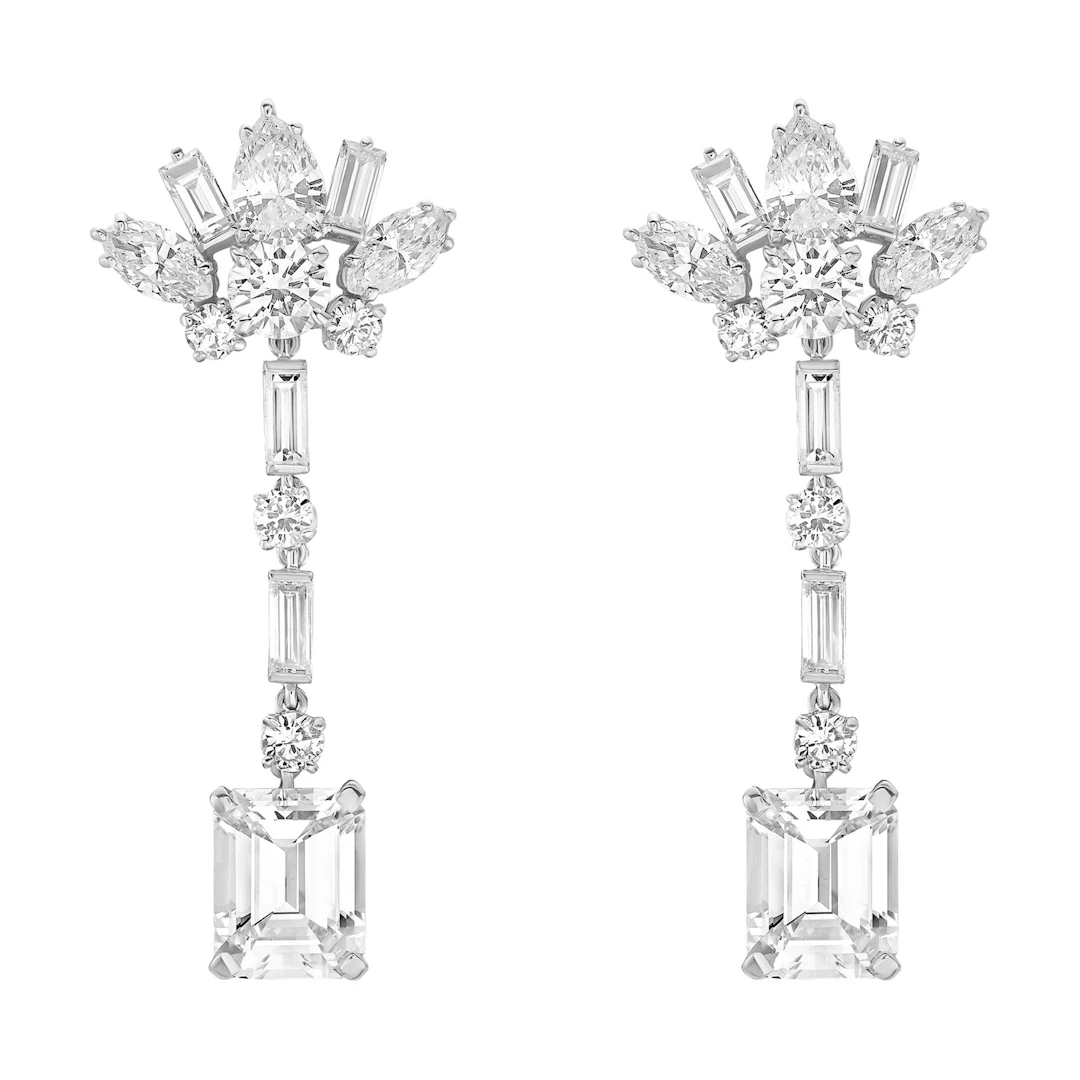 Platinum and Diamond Cluster Drop Earrings