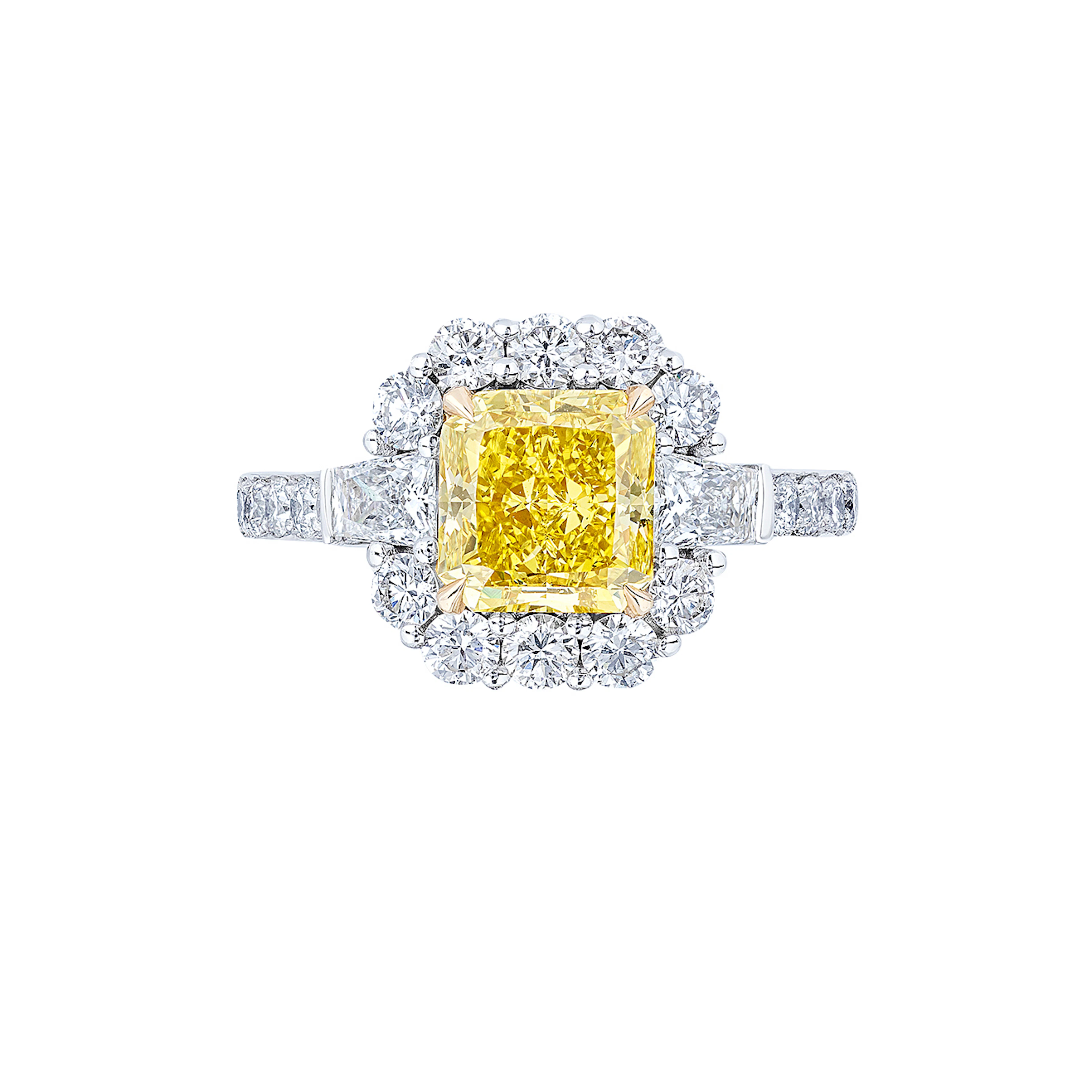 Platinum, Gold, 2.38ct Radiant Cut Fancy Vivid Yellow Diamond and