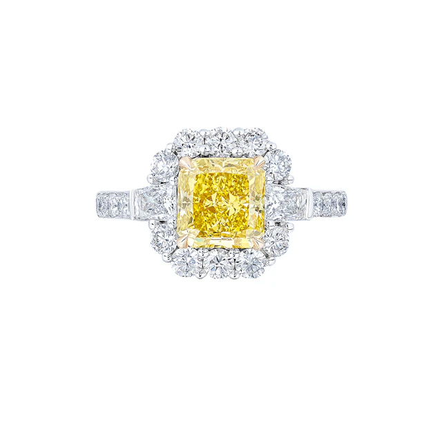 Platinum, Gold, 2.38ct Radiant Cut Fancy Vivid Yellow Diamond and