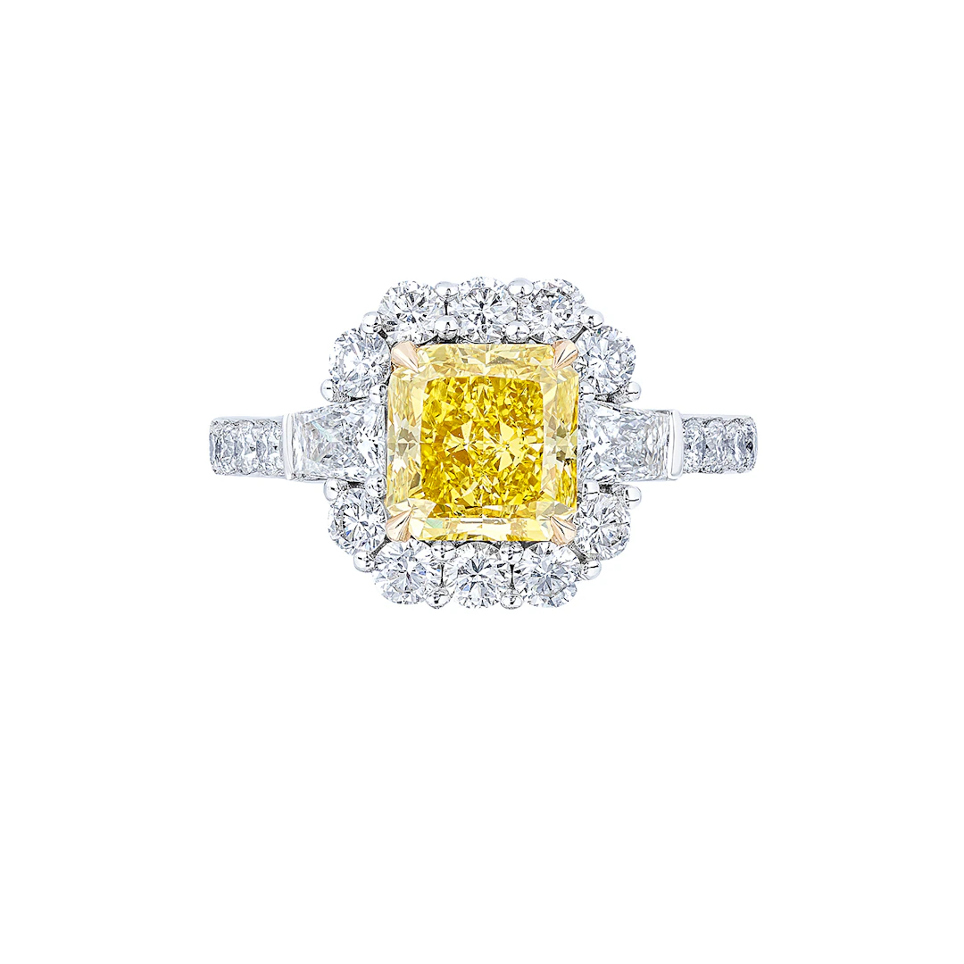 Platinum, Gold, 2.38ct Radiant Cut Fancy Vivid Yellow Diamond and