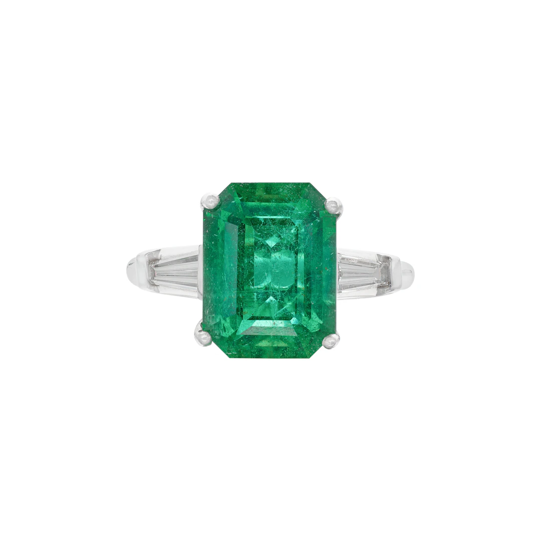 Platinum, 4.70ct Zambian Emerald and Diamond Ring