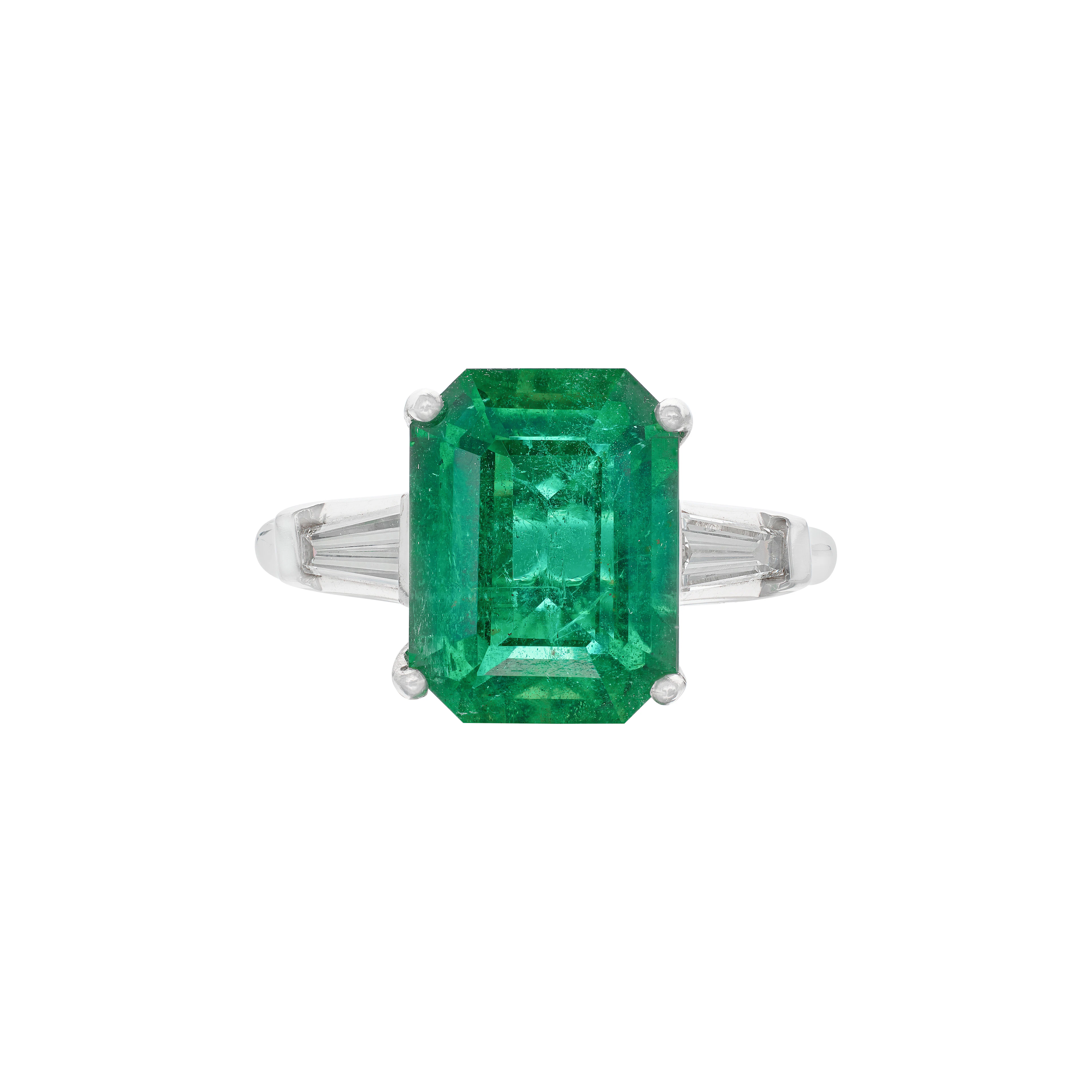 Platinum, 4.70ct Zambian Emerald and Diamond Ring