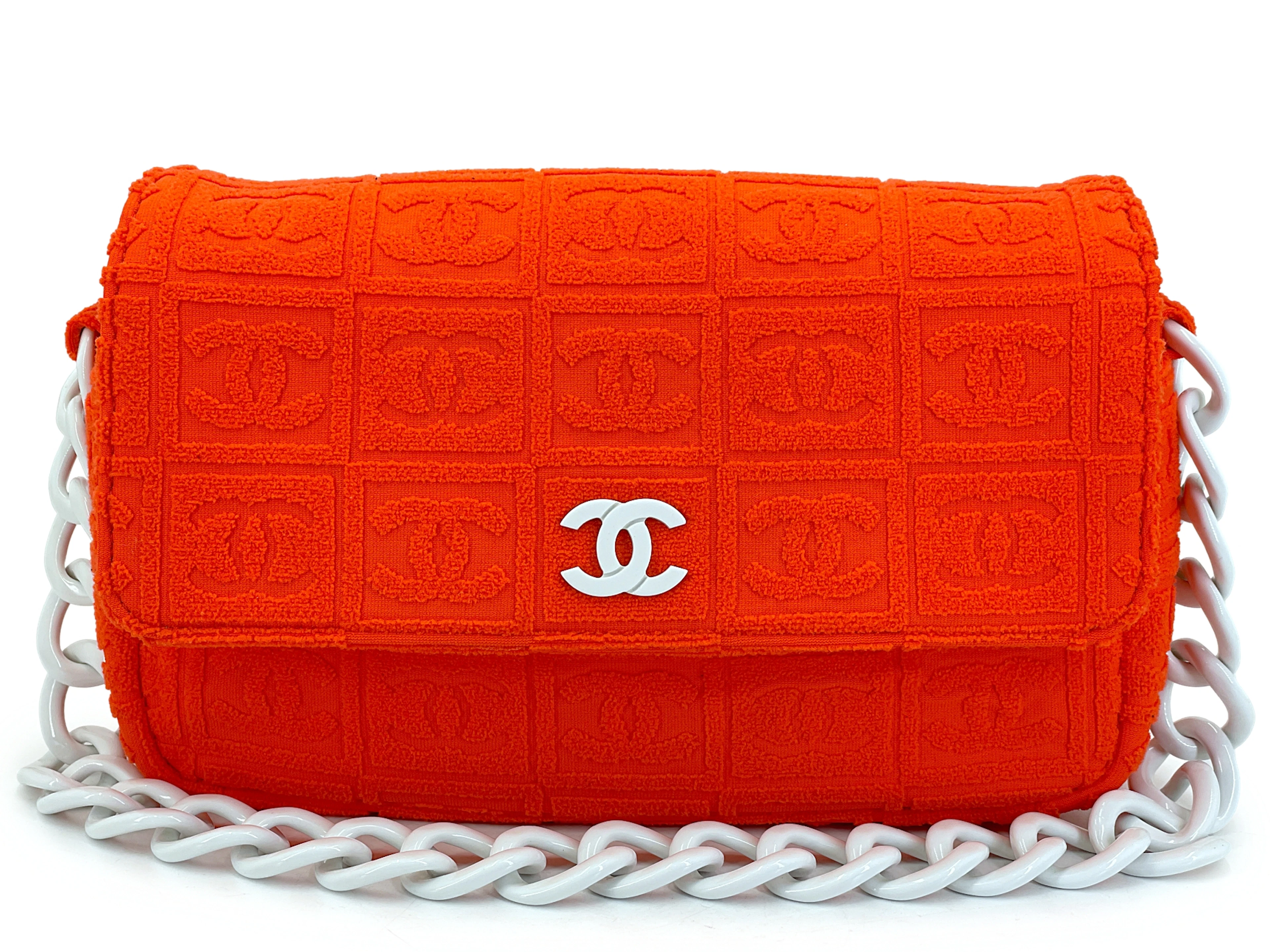 Vintage Dark Orange Terry Canvas Sport Line Flap Bag Resin Hardware, 2002