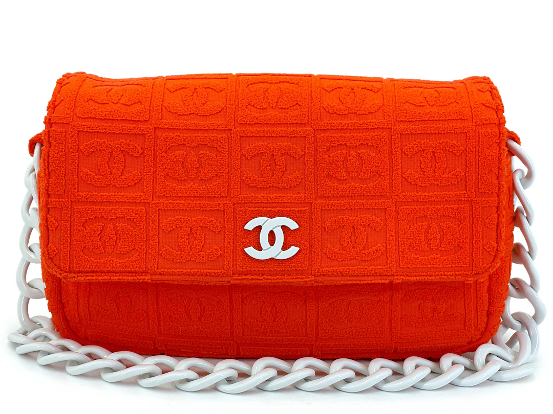Vintage Dark Orange Terry Canvas Sport Line Flap Bag Resin Hardware, 2002