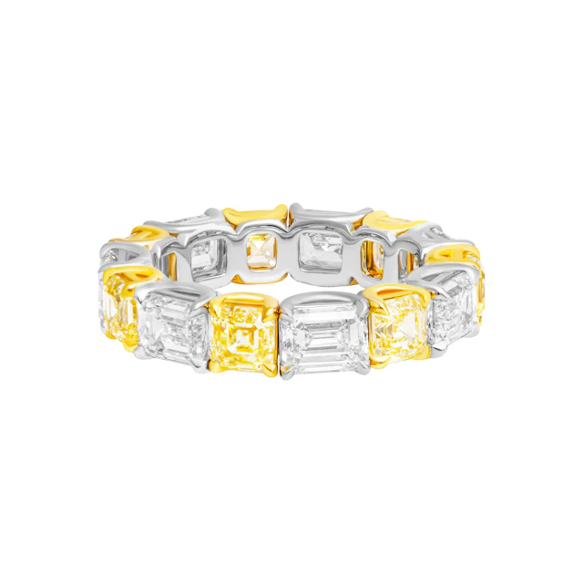 Platinum, Gold, 2.74ctw Asscher Cut Fancy Yellow Diamond and 3.52ctw