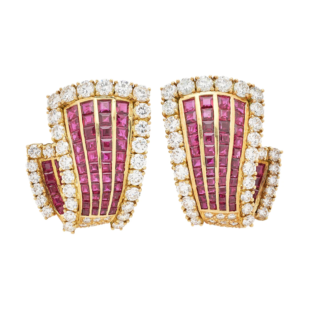 Gold, Diamond and Ruby Earclips