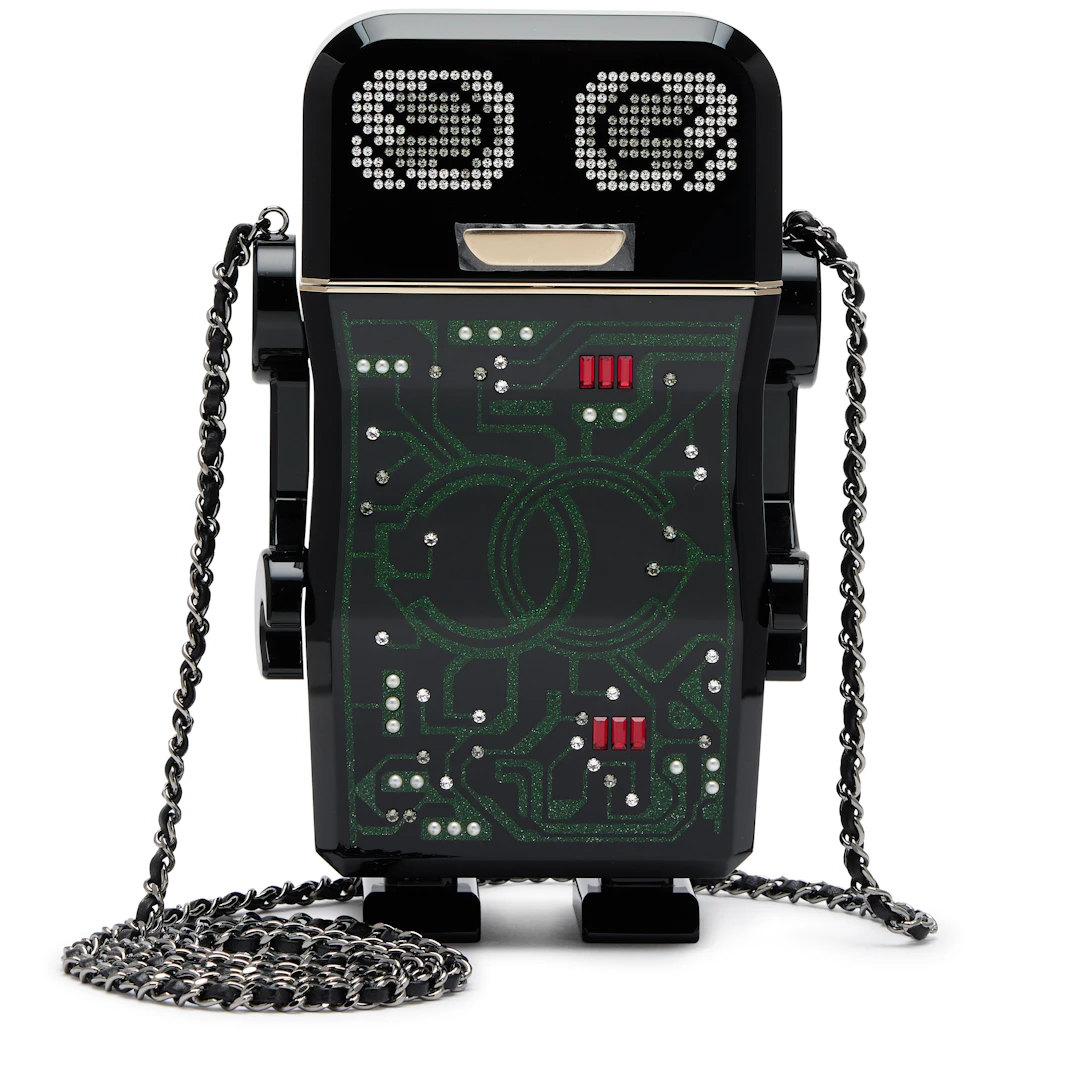 Black Plexiglass and Strass Robot Minaudière Ruthenium Hardware, 2017