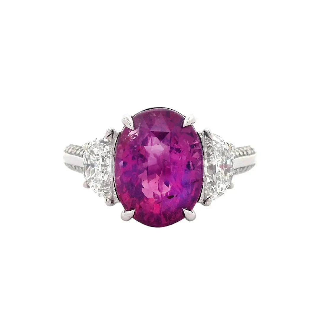 Platinum, 5.15ct Ceylon Pink Sapphire and Diamond Ring