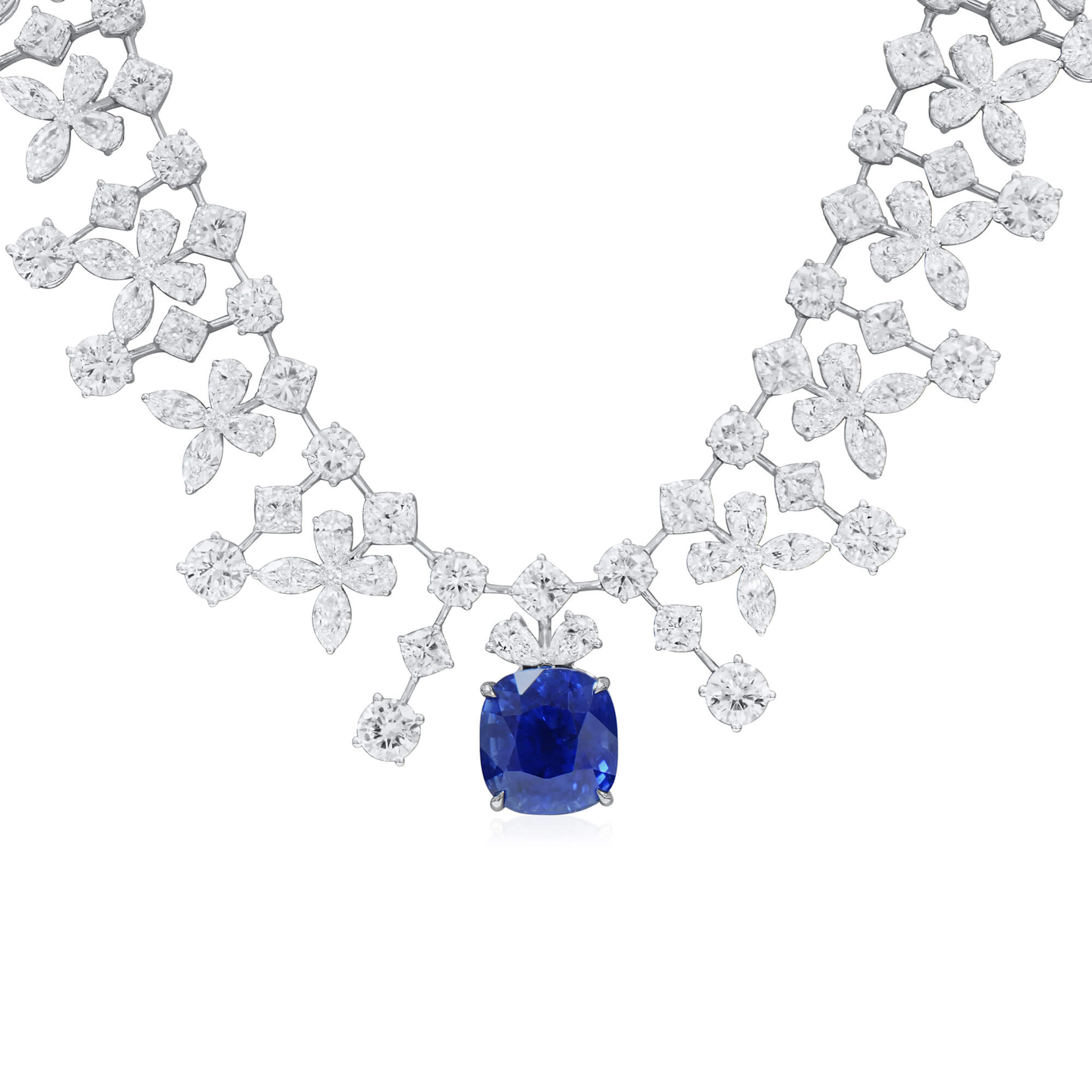 White Gold, 13.04ct Madagascar Royal Blue Sapphire and Diamond Necklace
