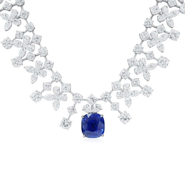 White Gold, 13.04ct Madagascar Royal Blue Sapphire and Diamond Necklace