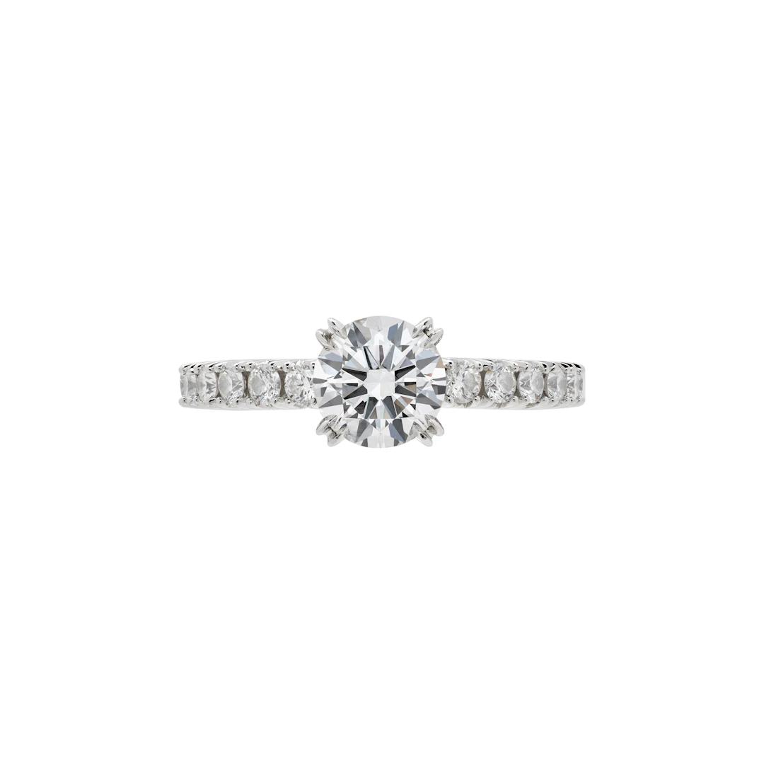Platinum, 0.73ct Round Brilliant Cut Diamond and Diamond Engagement Ring